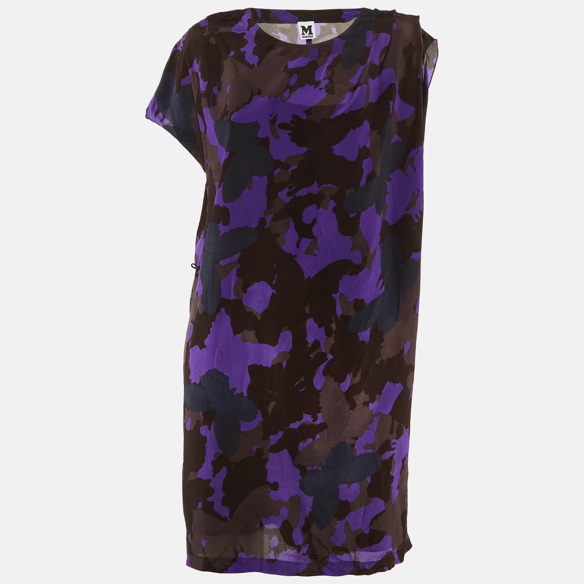 BUTTERFLY Purple Butterfly Print Silk Knee Length Dress