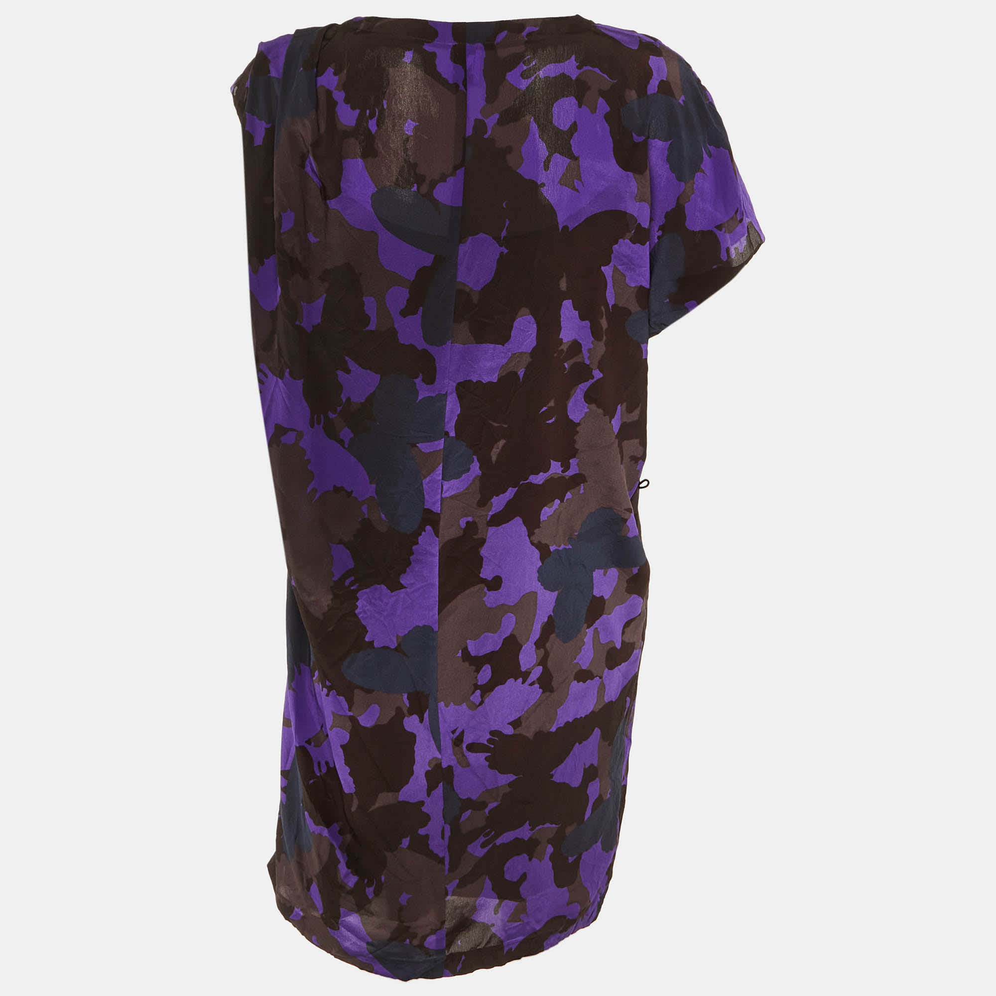BUTTERFLY Purple Butterfly Print Silk Knee Length Dress