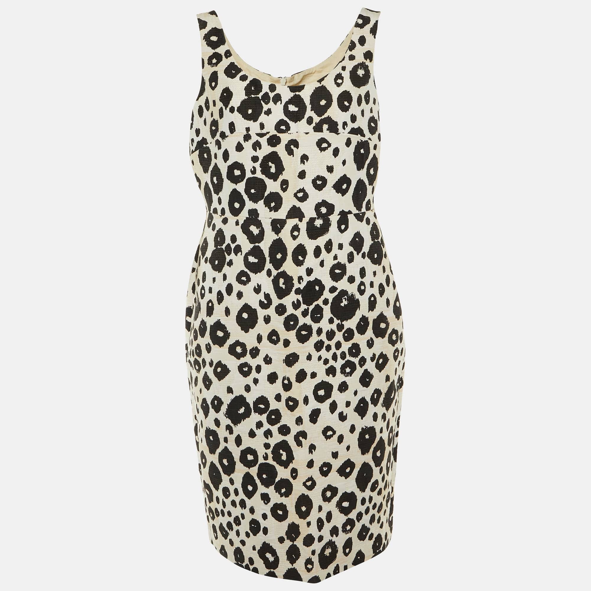 BLEND Beige /black Animal Print Cotton Blend Midi Dress Xl