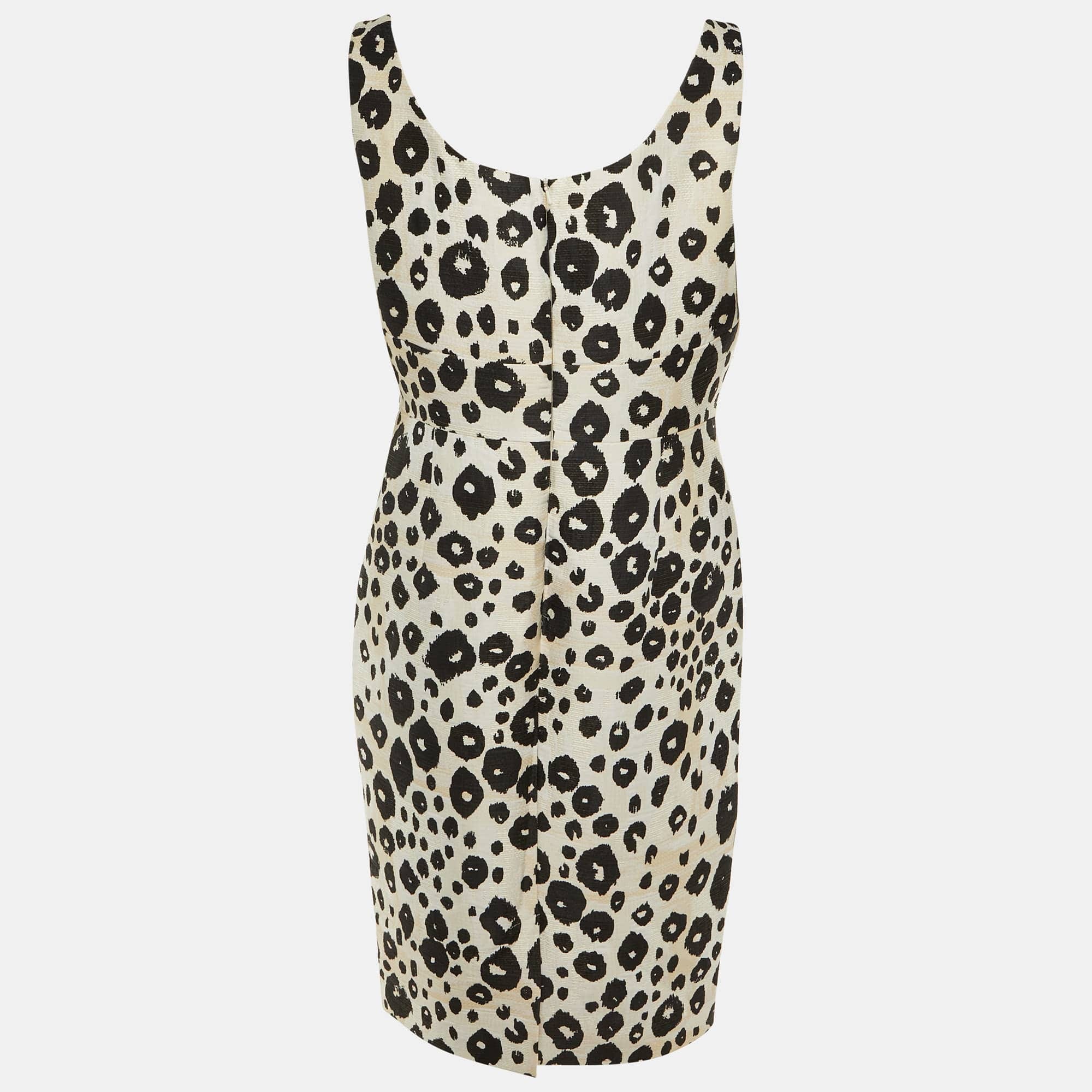 BLEND Beige /black Animal Print Cotton Blend Midi Dress Xl