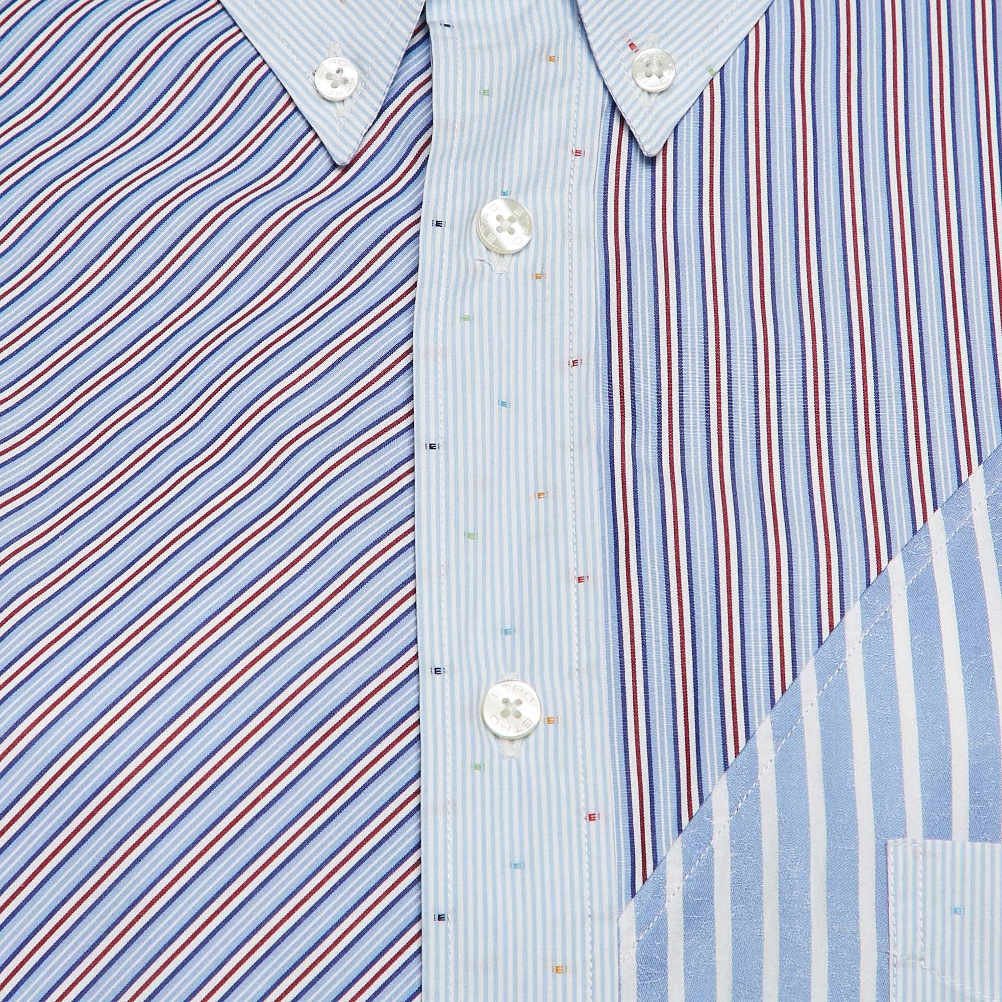 Blue Patch Work Cotton Loose Fit Shirt
