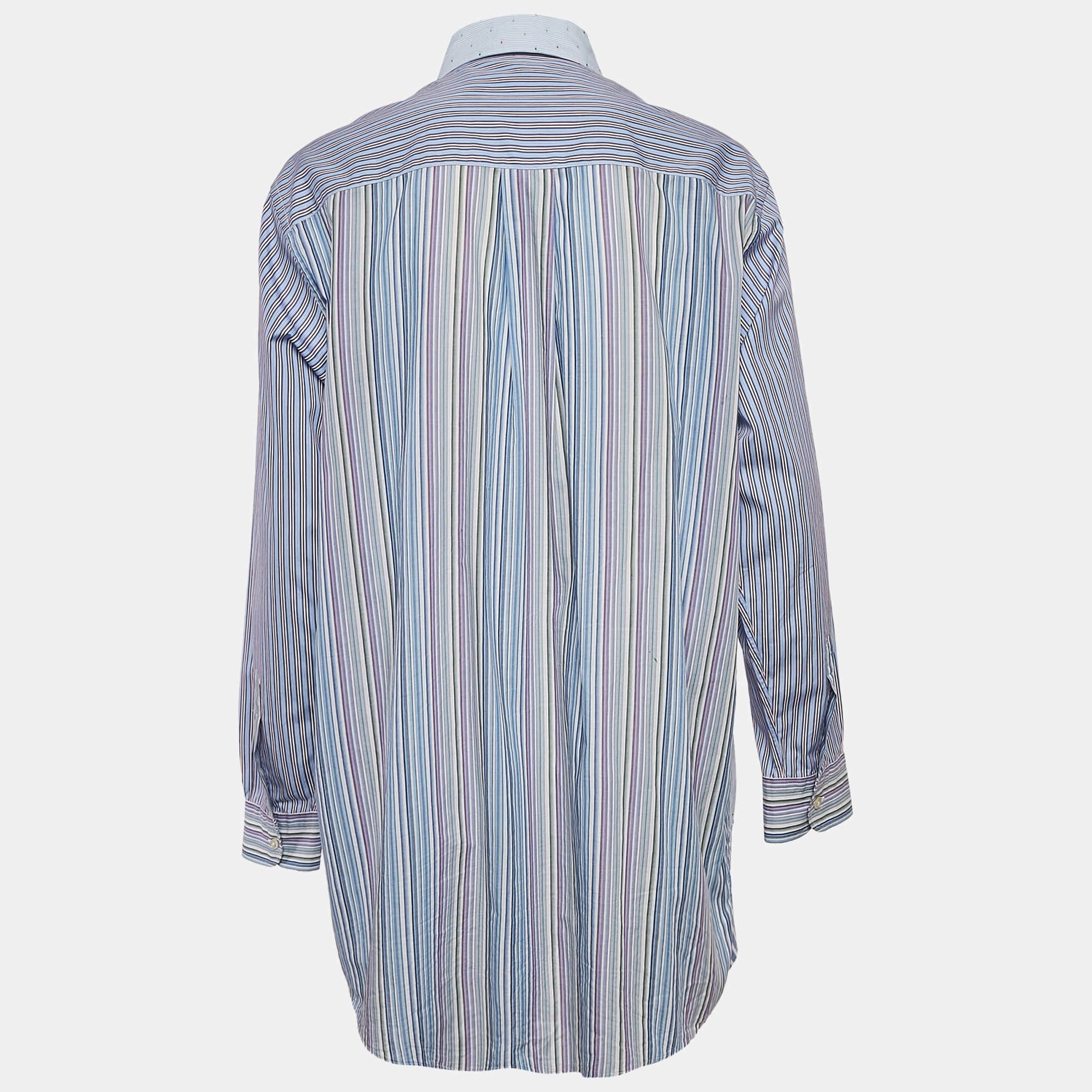 Blue Patch Work Cotton Loose Fit Shirt
