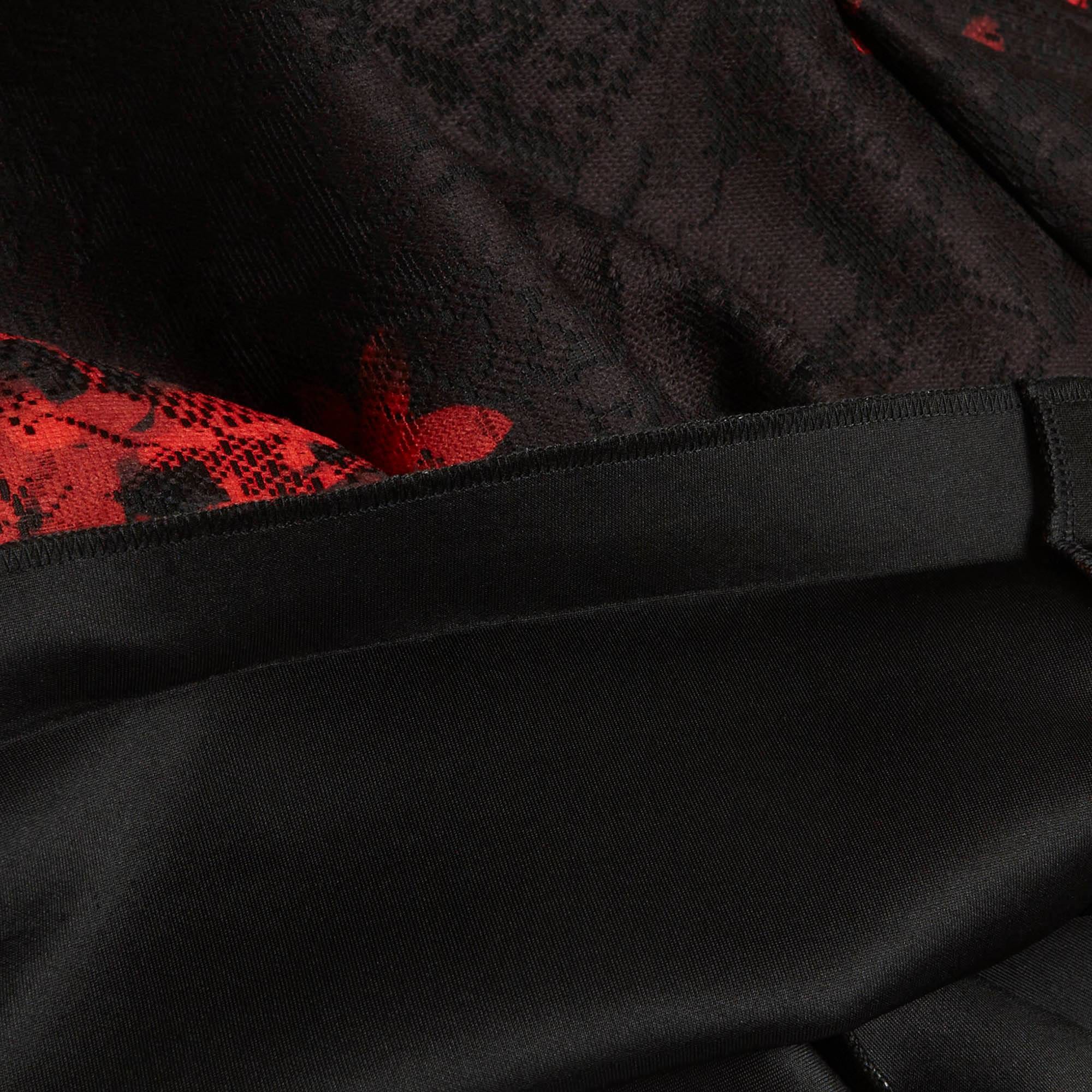 Cavalli Class Black/red Printed Lace Scoop Neck Mini Dress