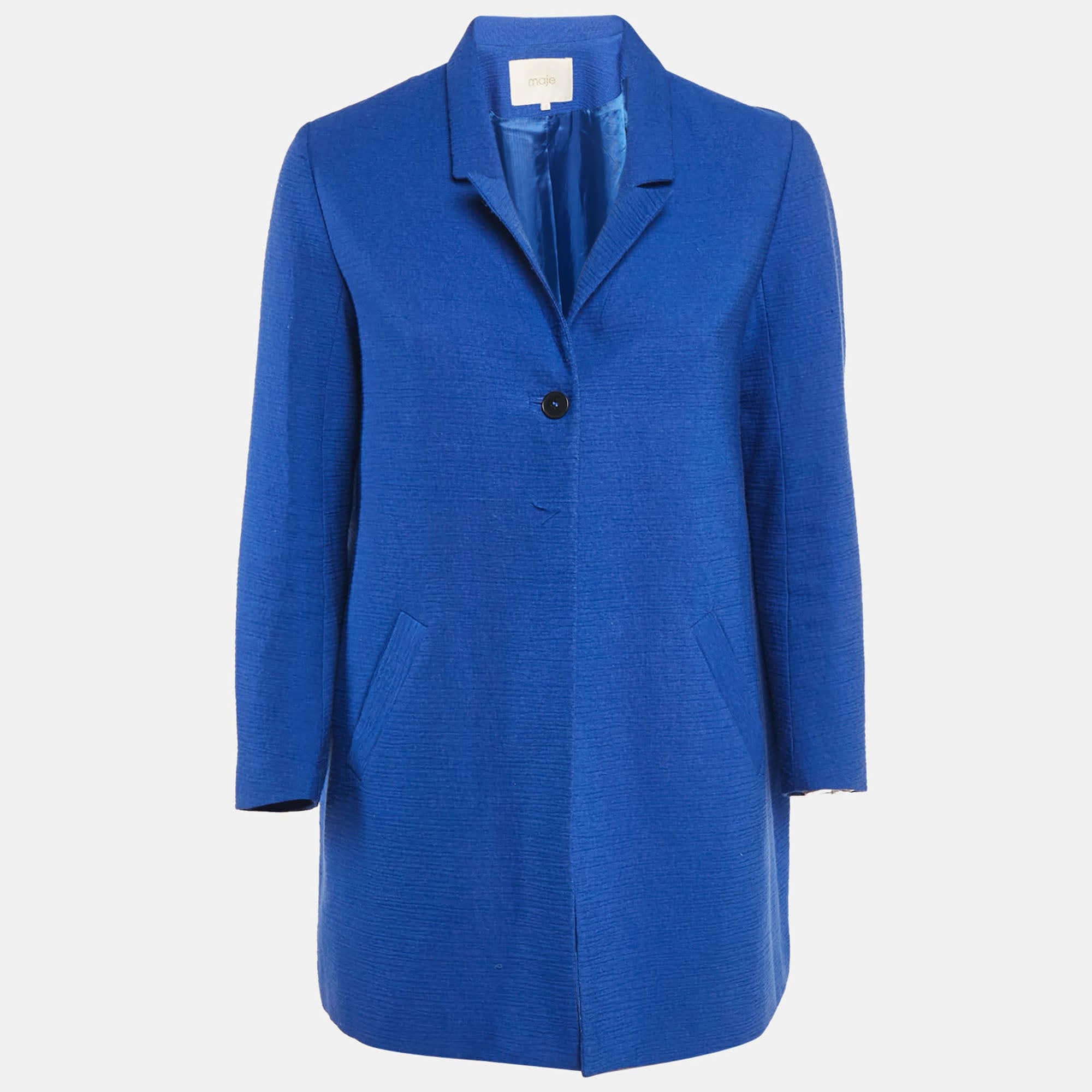 BLEND Navy Blue Textured Cotton Blend Overcoat