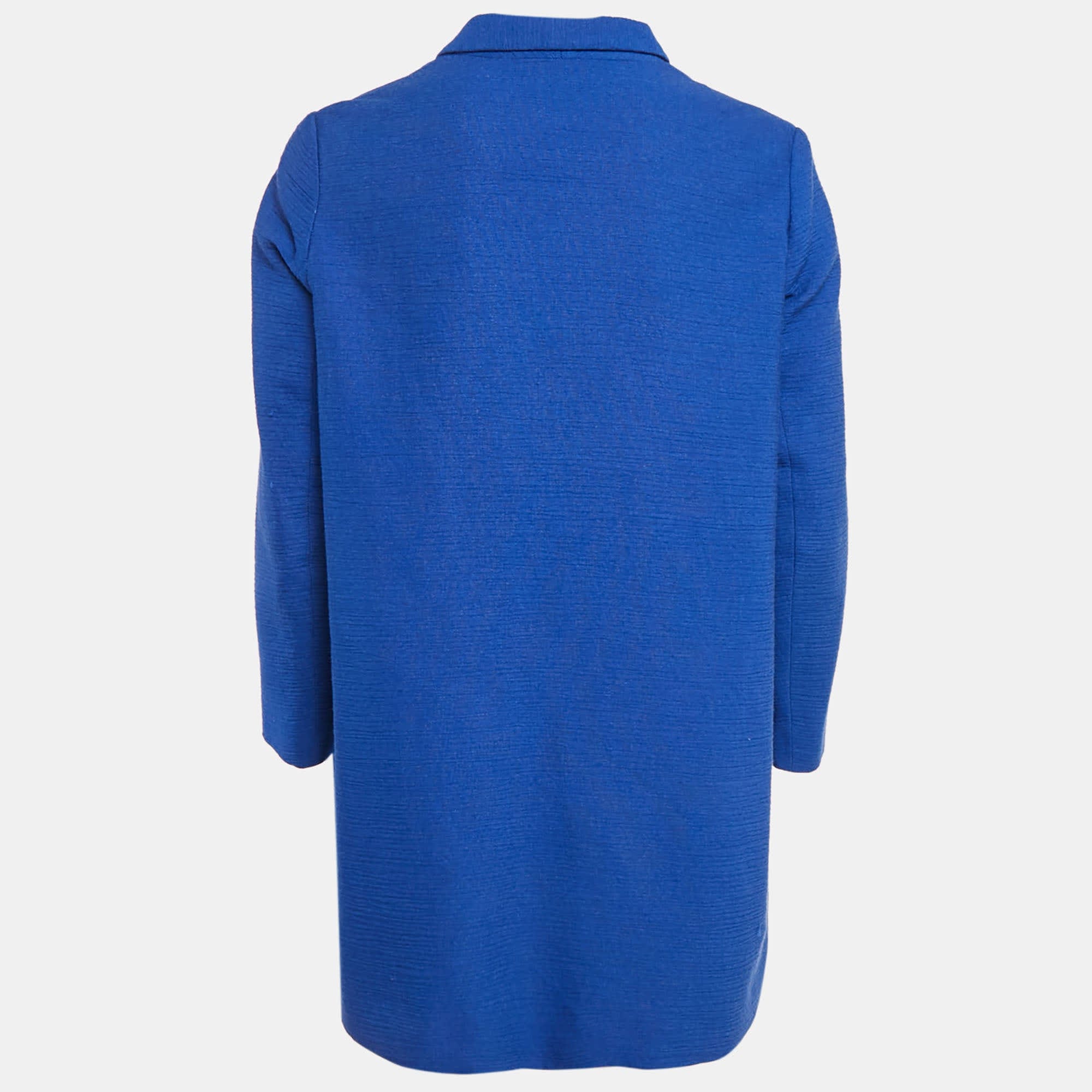 BLEND Navy Blue Textured Cotton Blend Overcoat