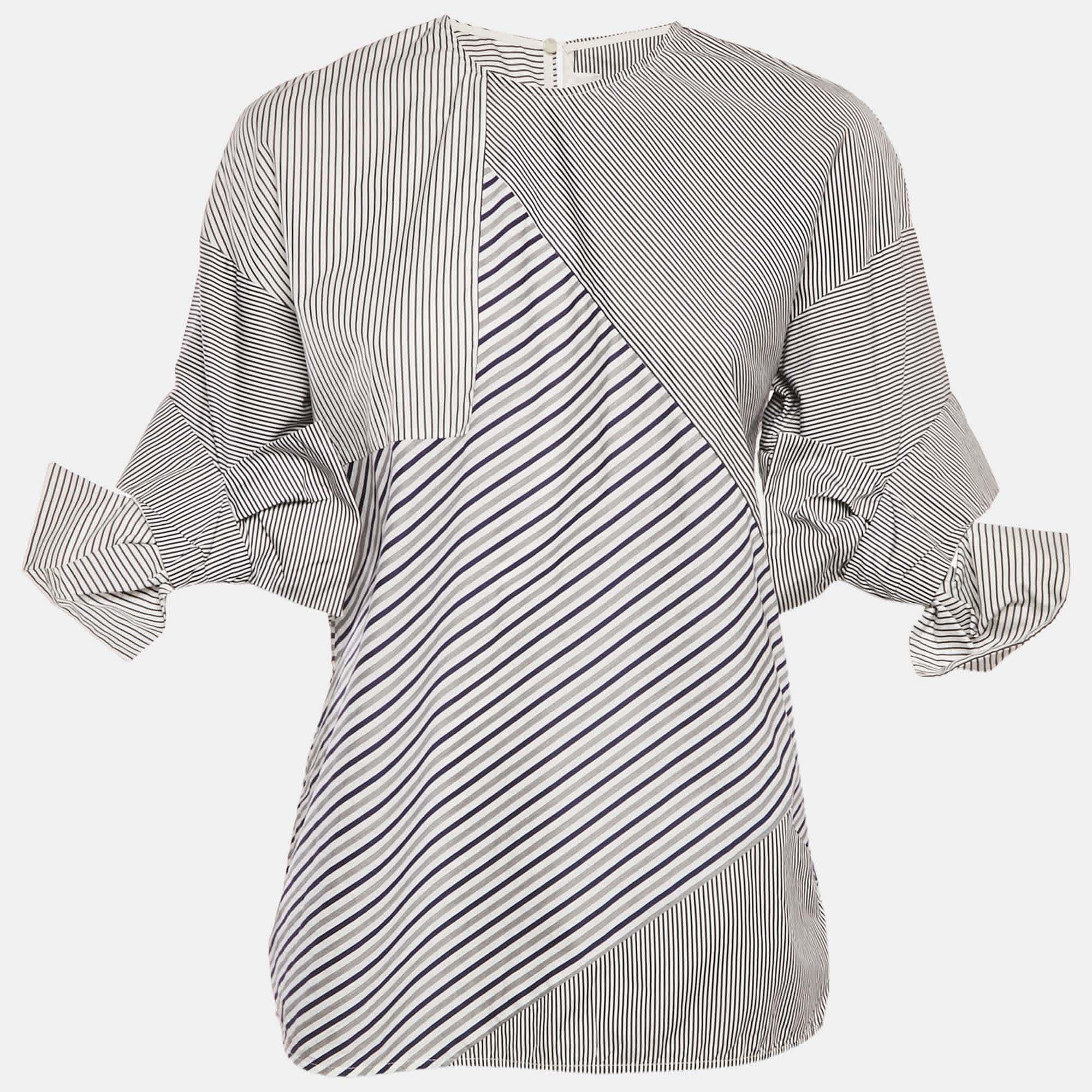 Blue Striped Cotton Patchwork Shirt