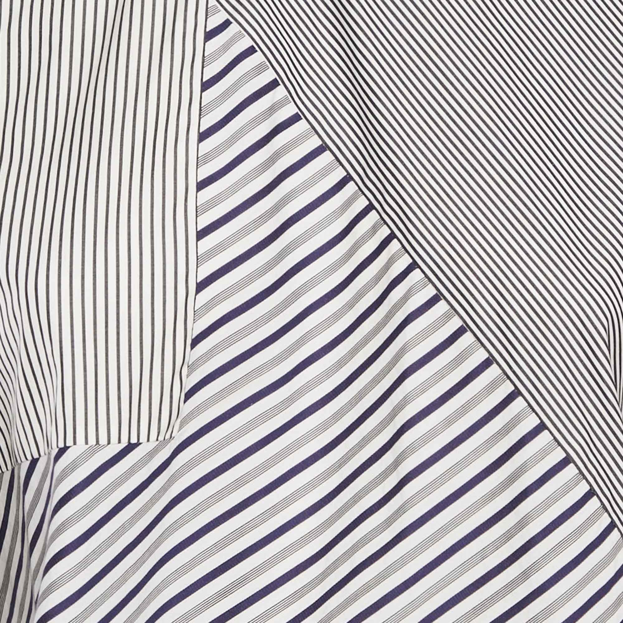 Blue Striped Cotton Patchwork Shirt