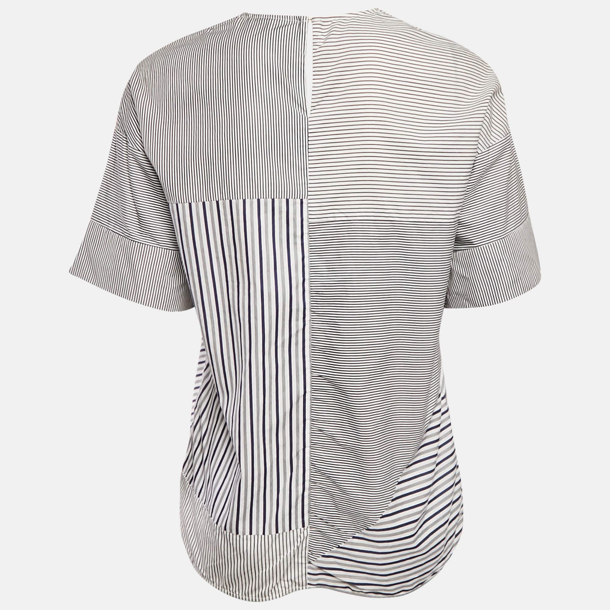 Blue Striped Cotton Patchwork Shirt