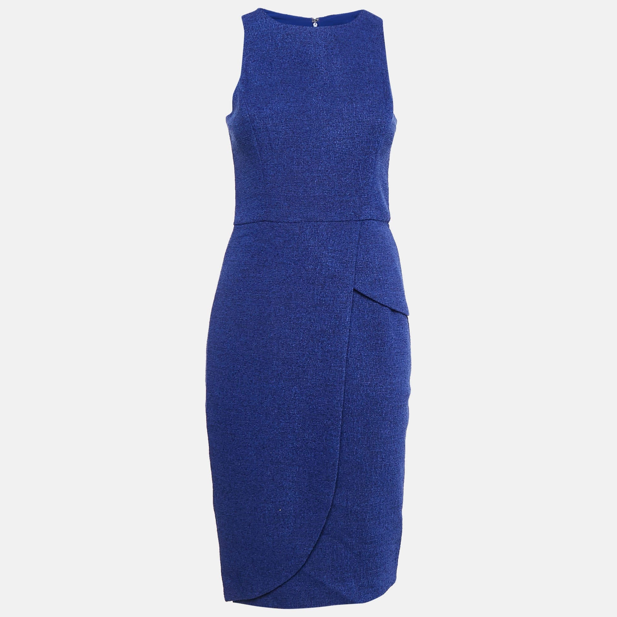 Blue Tweed Sleeveless Short Dress