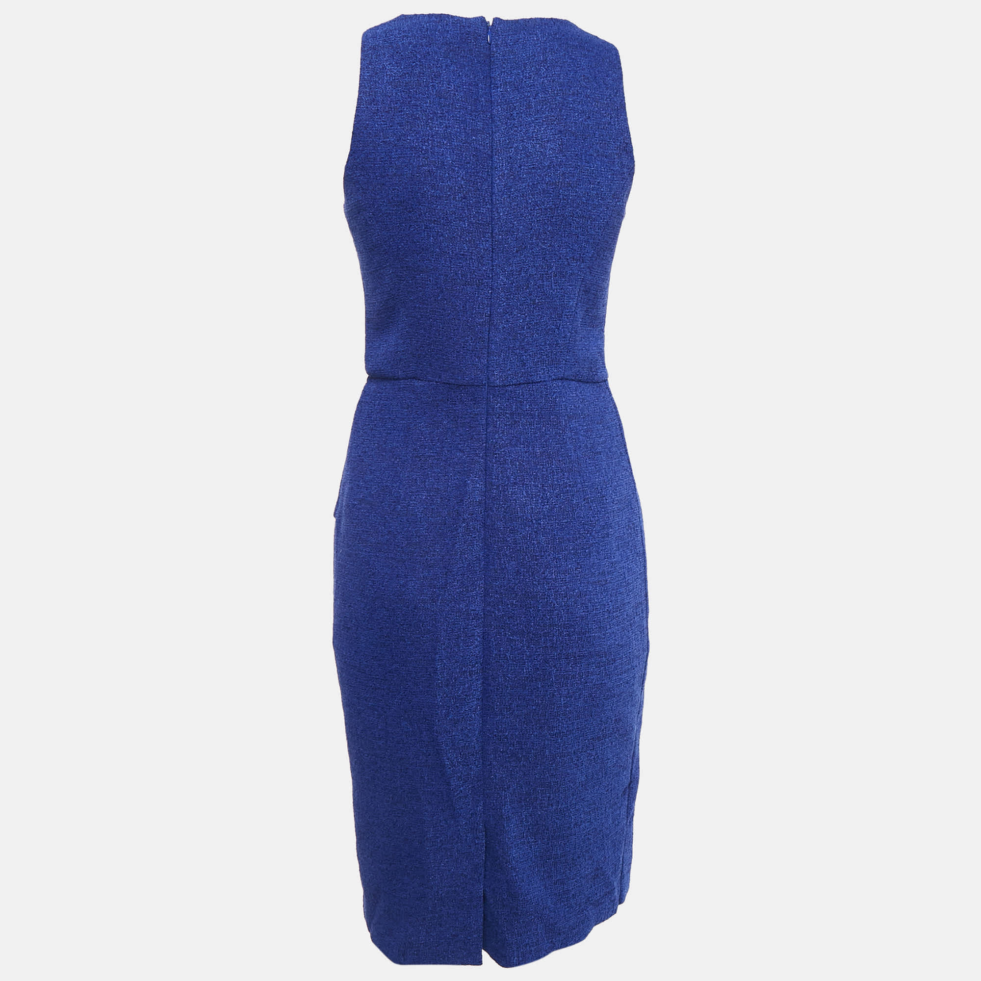 Blue Tweed Sleeveless Short Dress