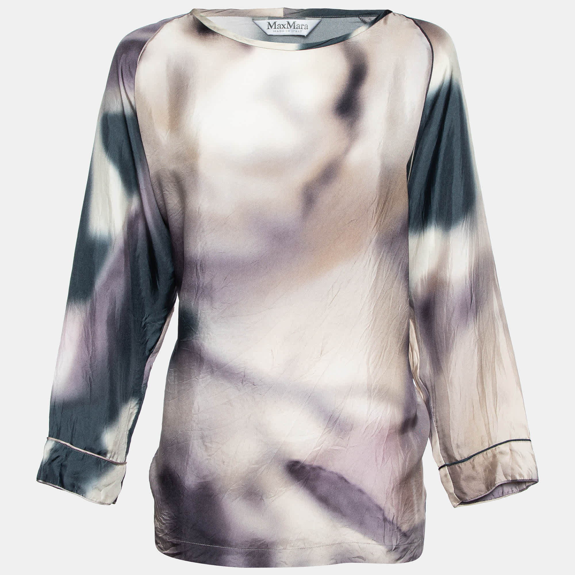 Purple Watercolor Print Silk Blouse