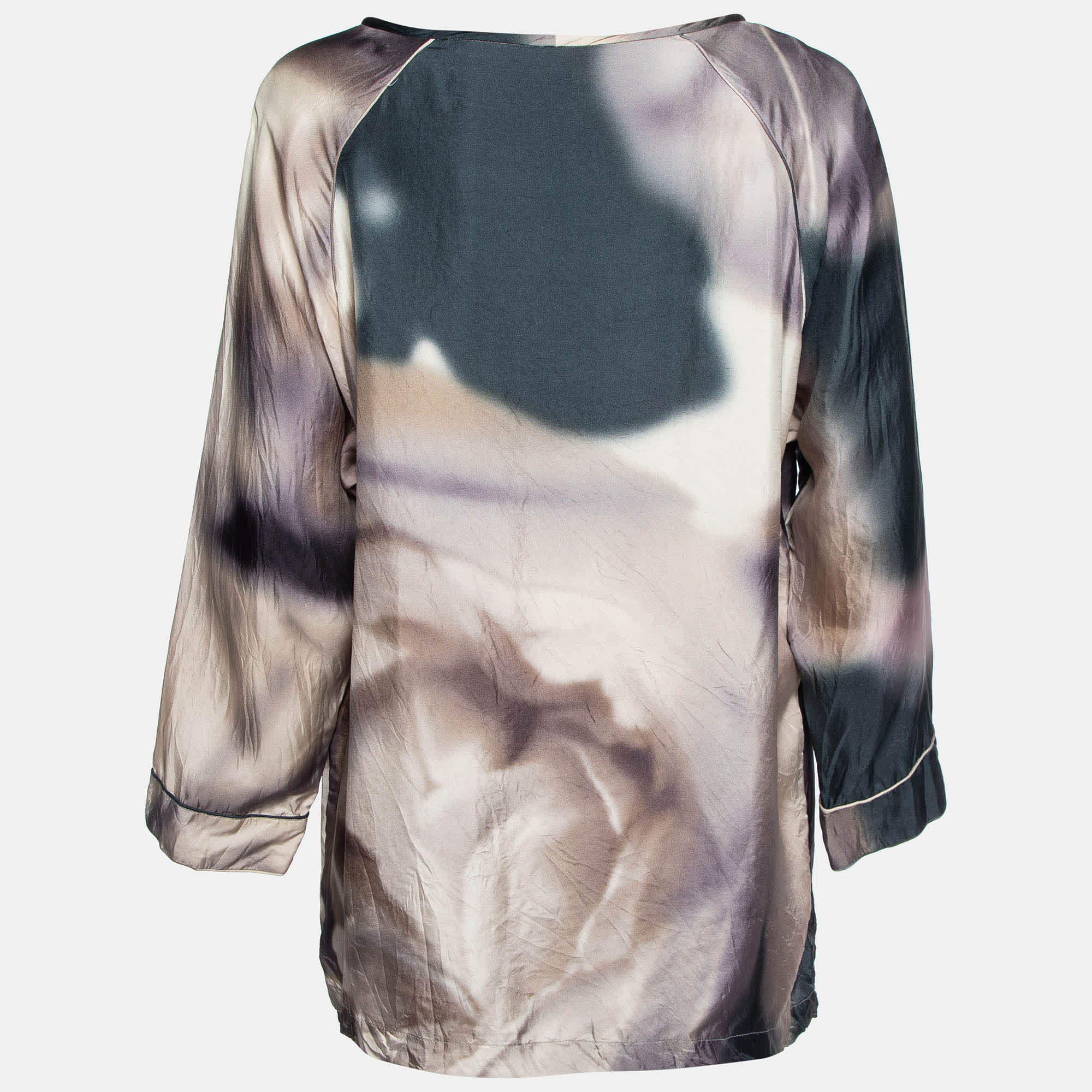 Purple Watercolor Print Silk Blouse
