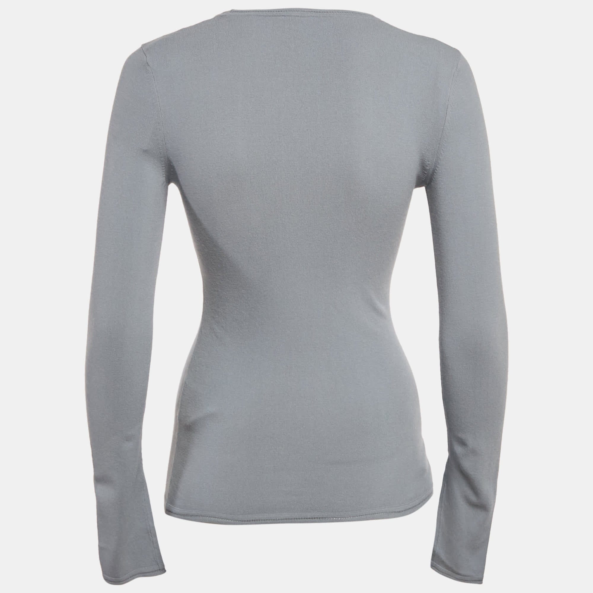 M Missoni Grey Stretch Knit Crewneck Sweatshirt