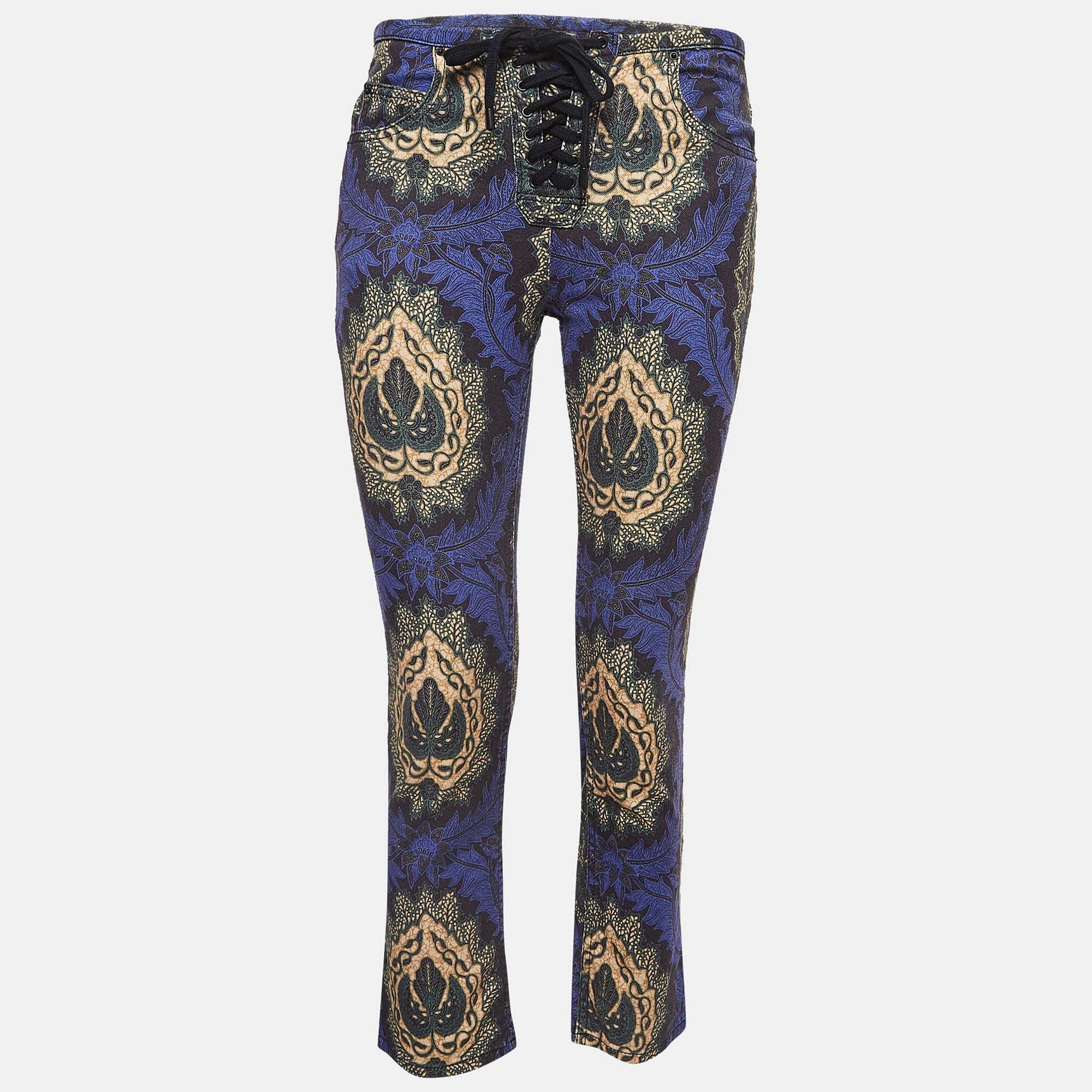 Etoile Purple Floral Print Cotton Lace - Up Trousers