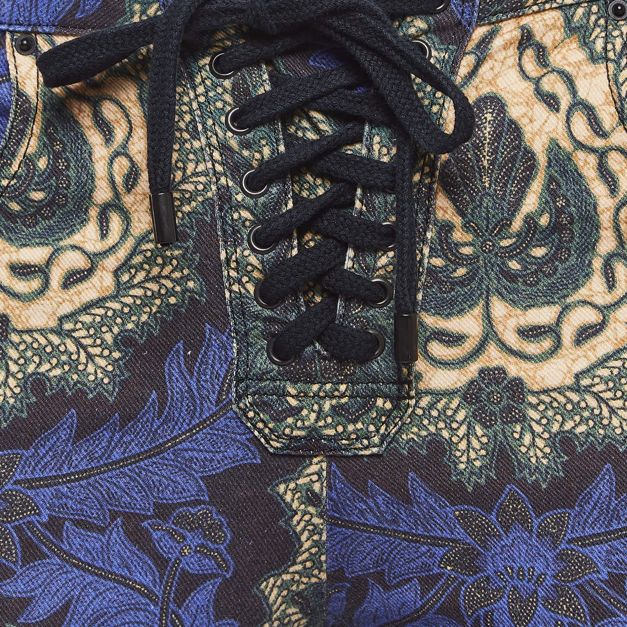 Etoile Purple Floral Print Cotton Lace - Up Trousers