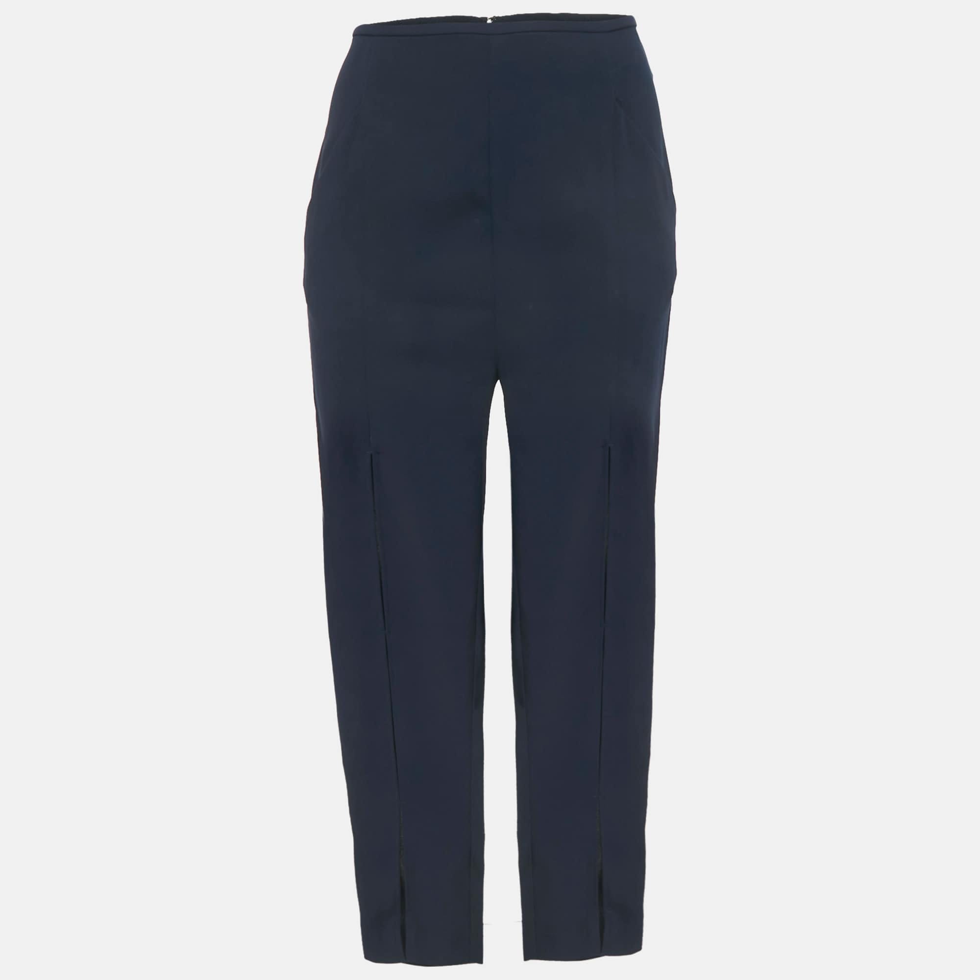 Blue Navy Blue Crepe Bar - Tack Detail Trousers
