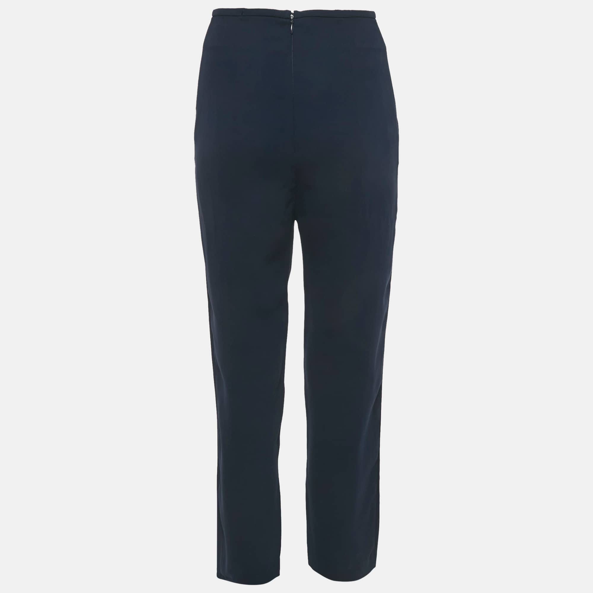 Blue Navy Blue Crepe Bar - Tack Detail Trousers