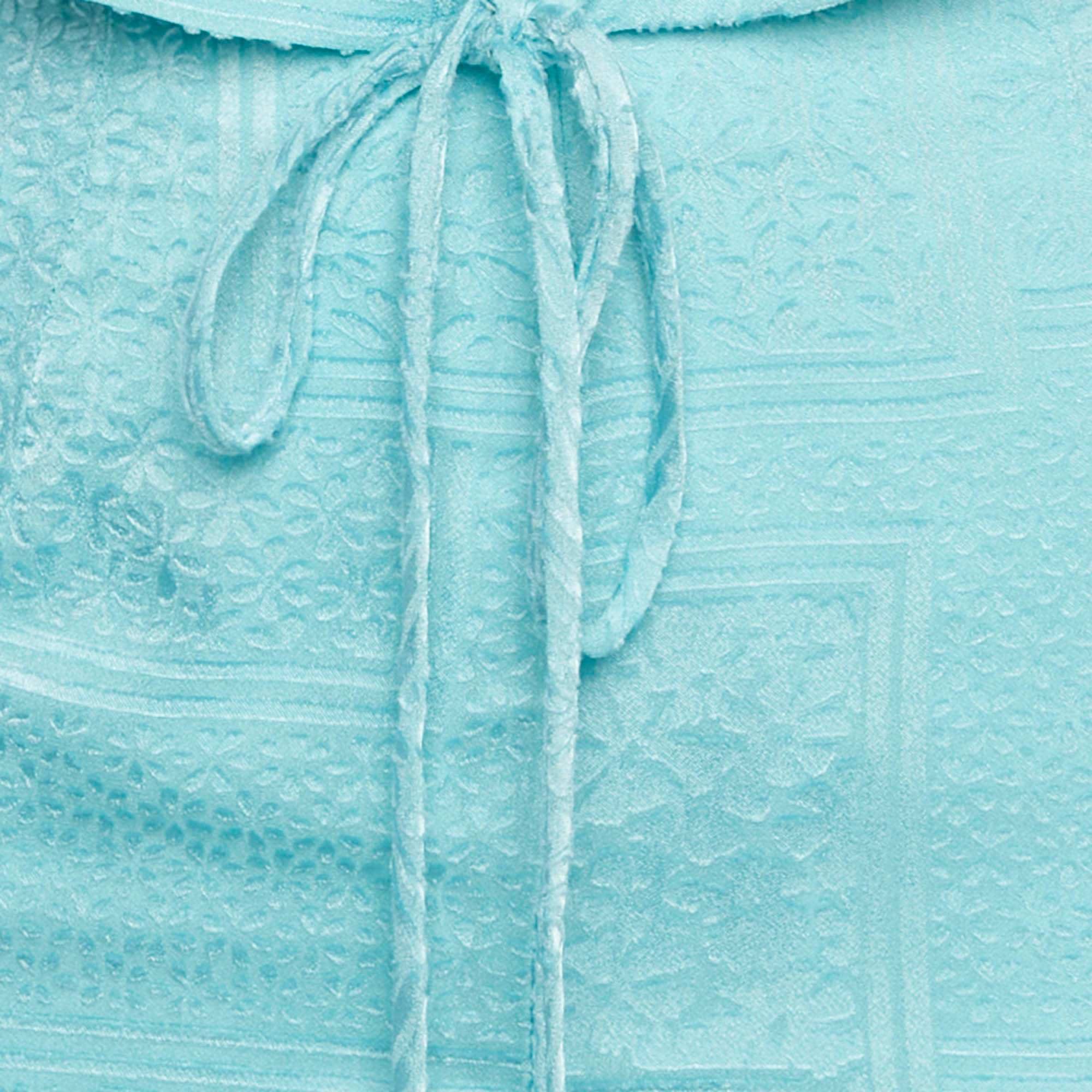Blue Textured Jacquard Wrap Top And Skirt Set