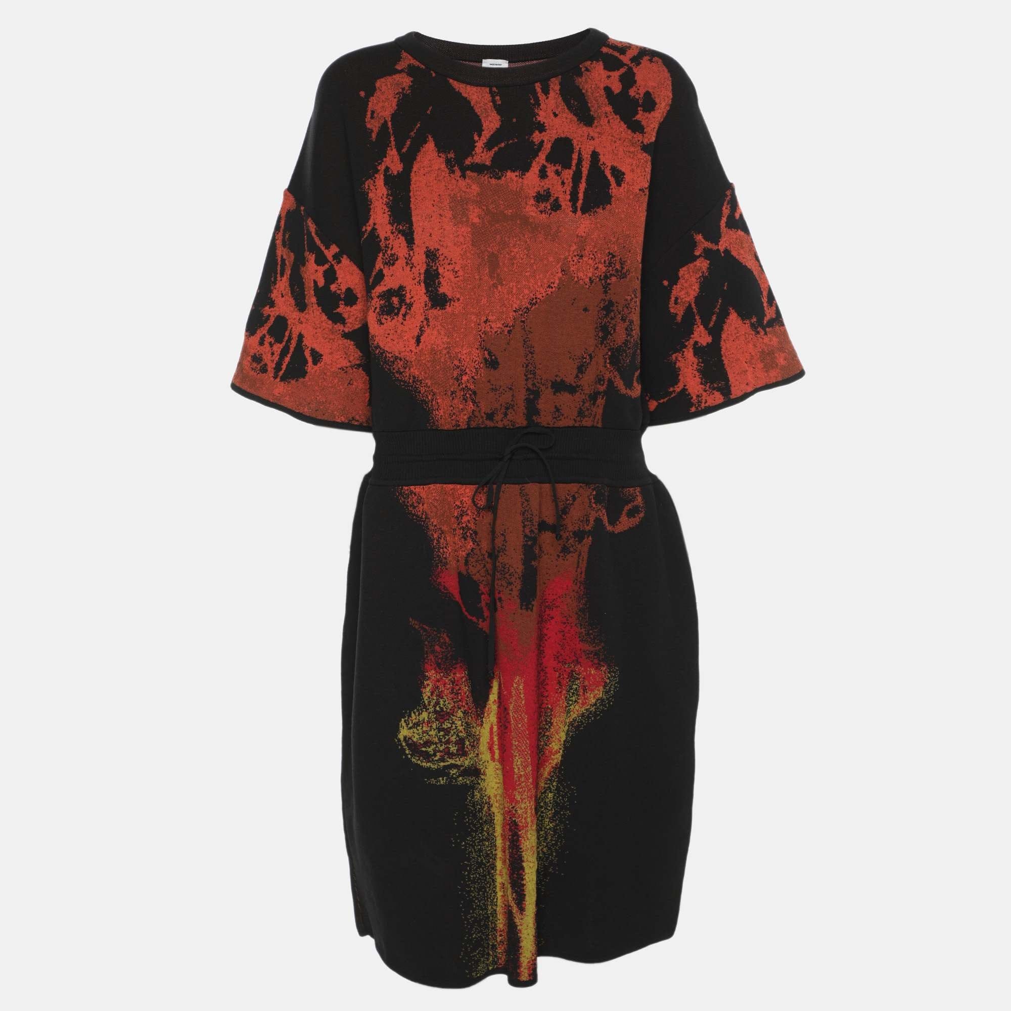 M Missoni Black Multicolor Abstract Print Jersey Drawstring Midi Dresses