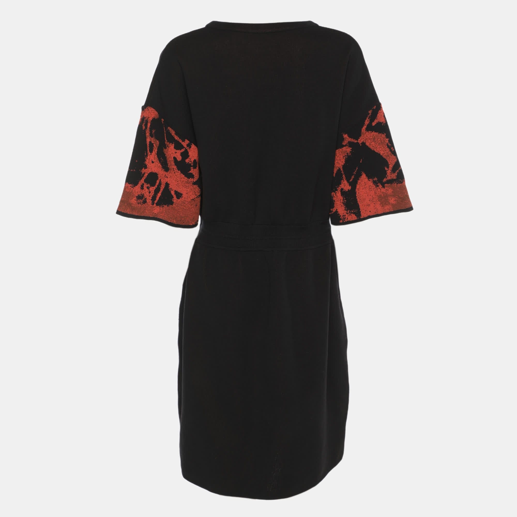 M Missoni Black Multicolor Abstract Print Jersey Drawstring Midi Dresses