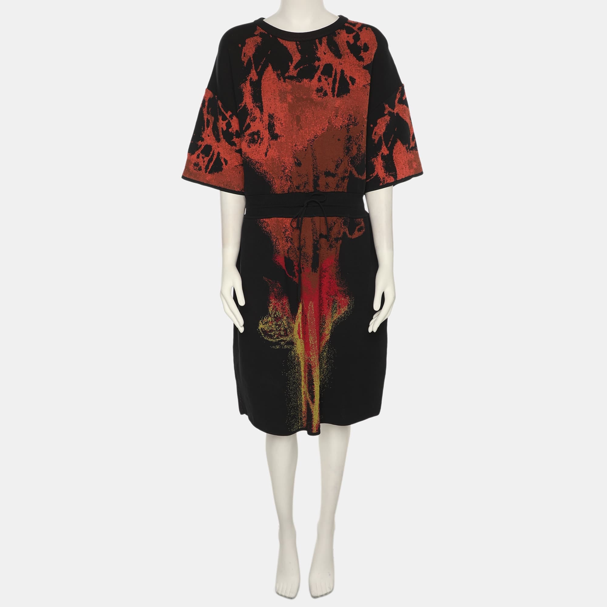 M Missoni Black Multicolor Abstract Print Jersey Drawstring Midi Dresses