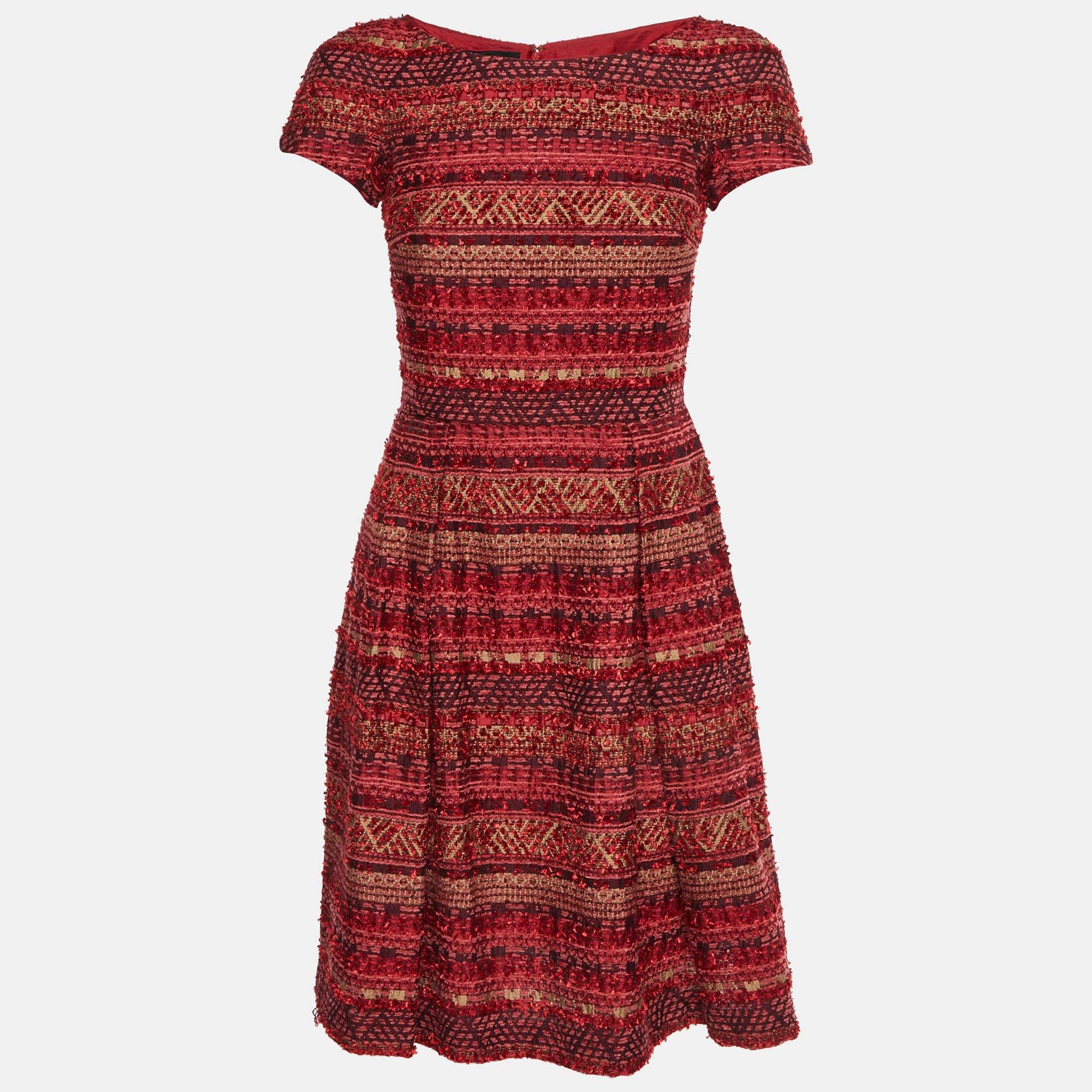 Ch Carolina Herrera Red Striped Tweed Mini Dress