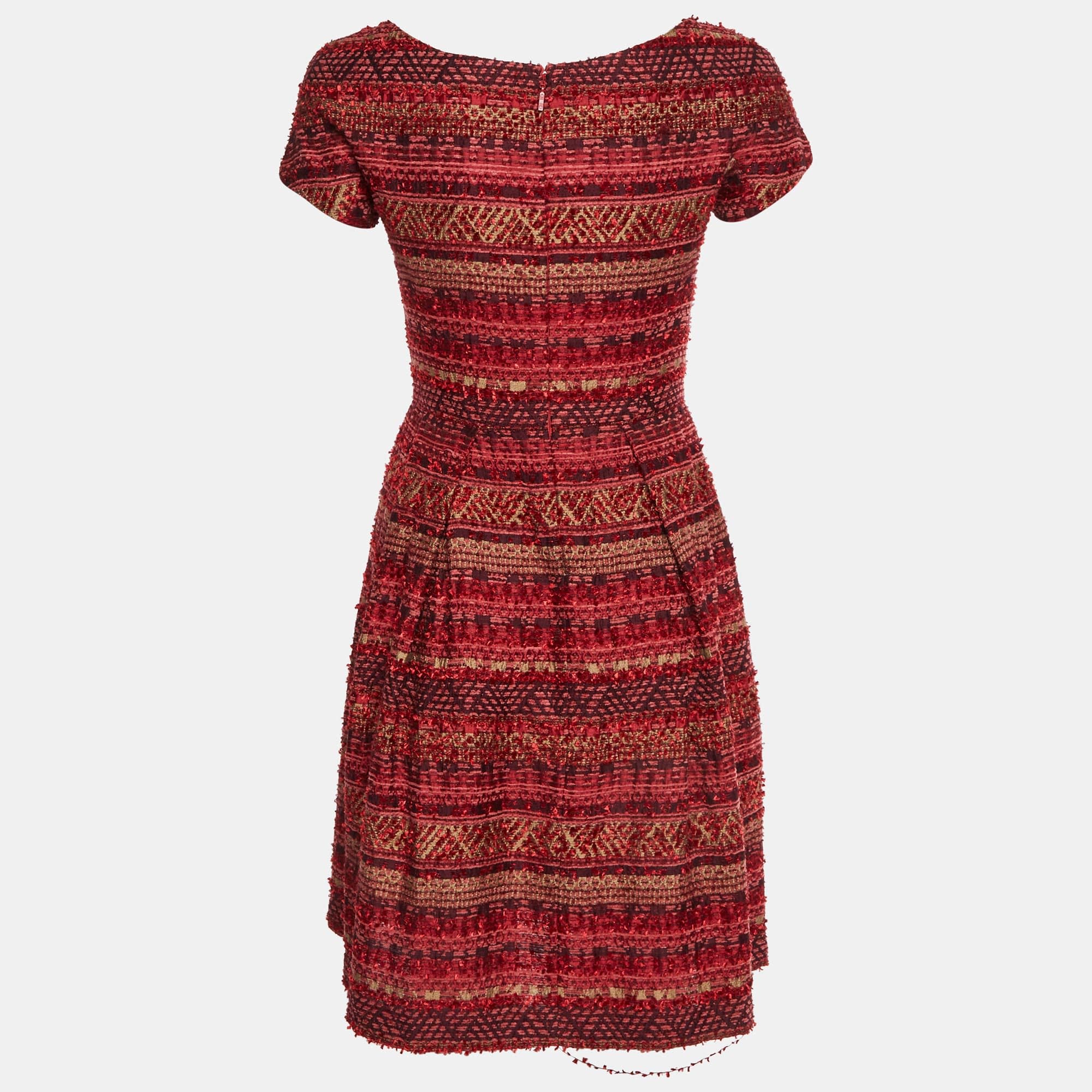 Ch Carolina Herrera Red Striped Tweed Mini Dress