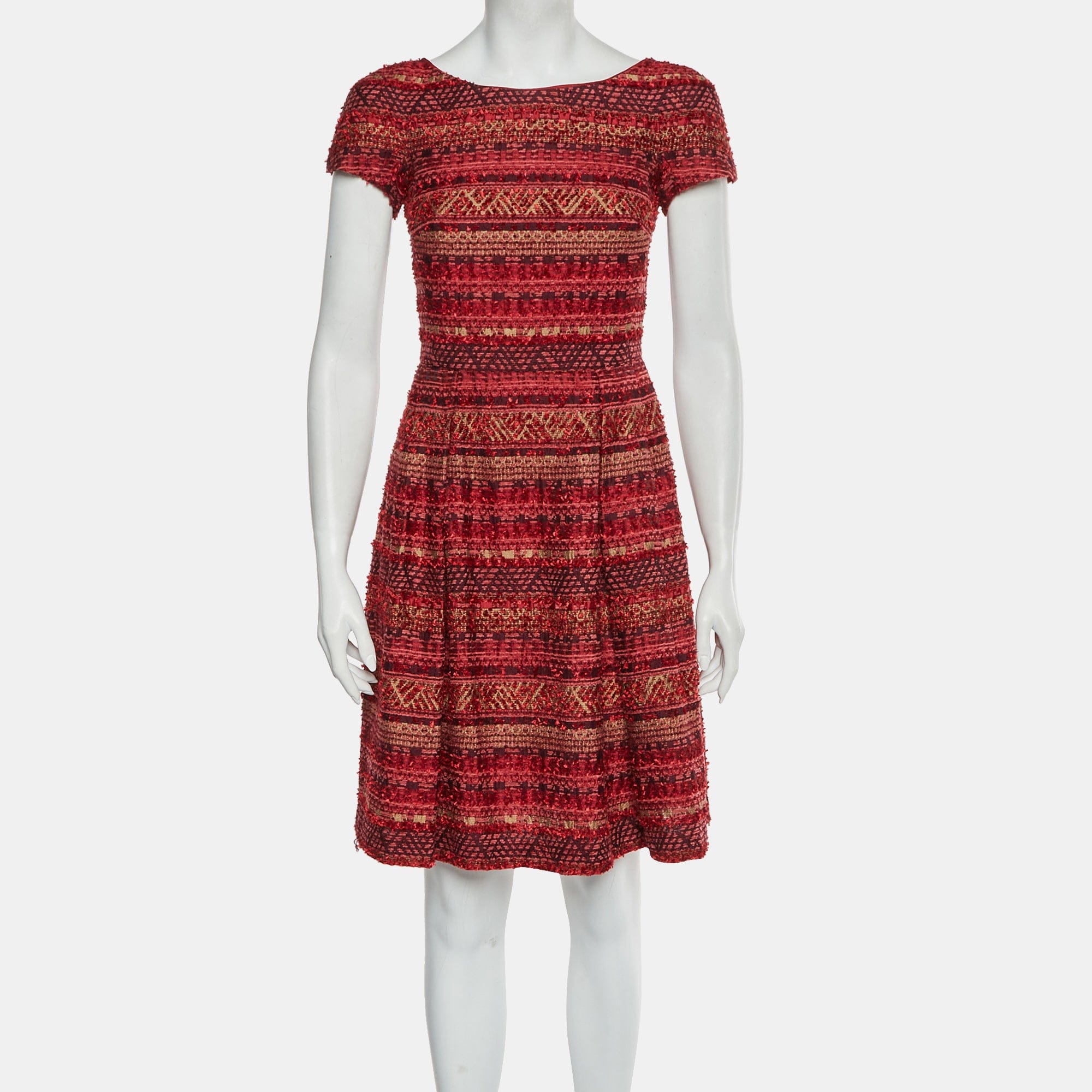 Ch Carolina Herrera Red Striped Tweed Mini Dress