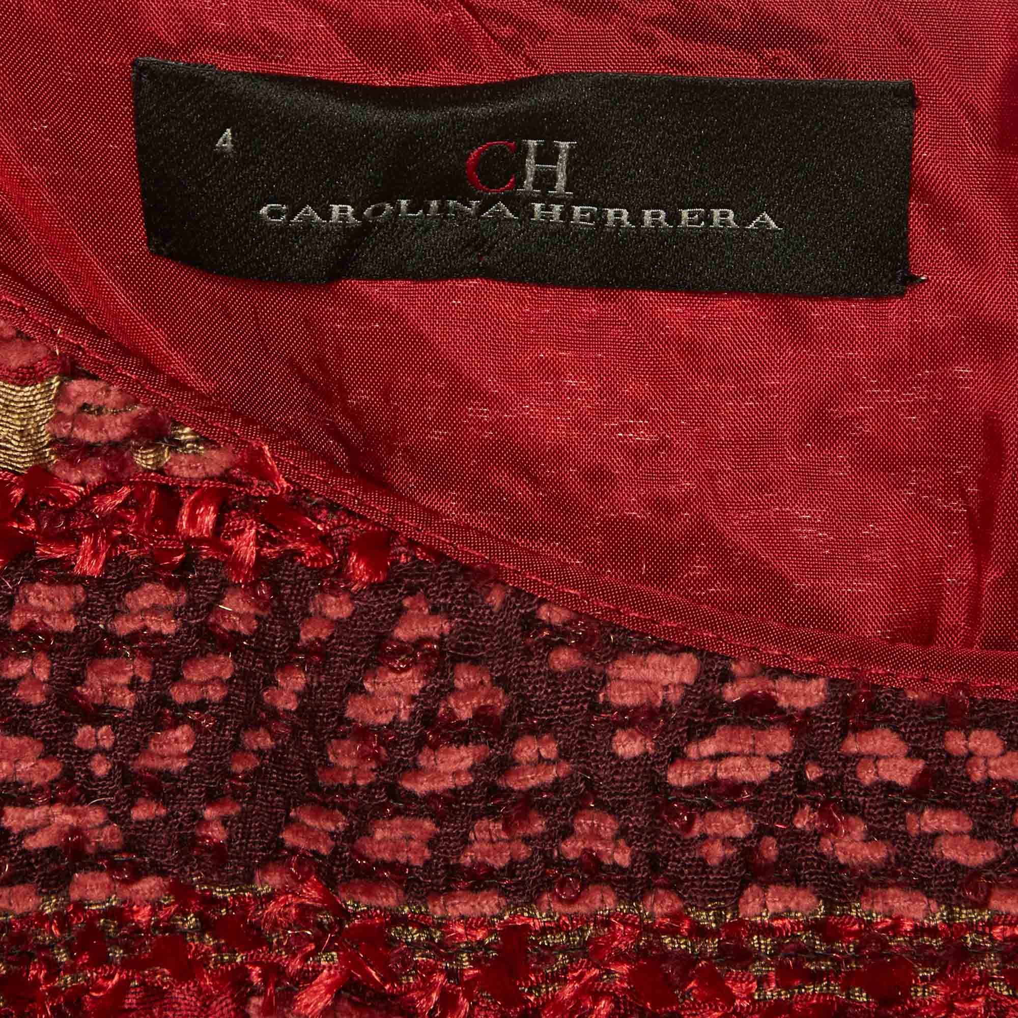 Ch Carolina Herrera Red Striped Tweed Mini Dress