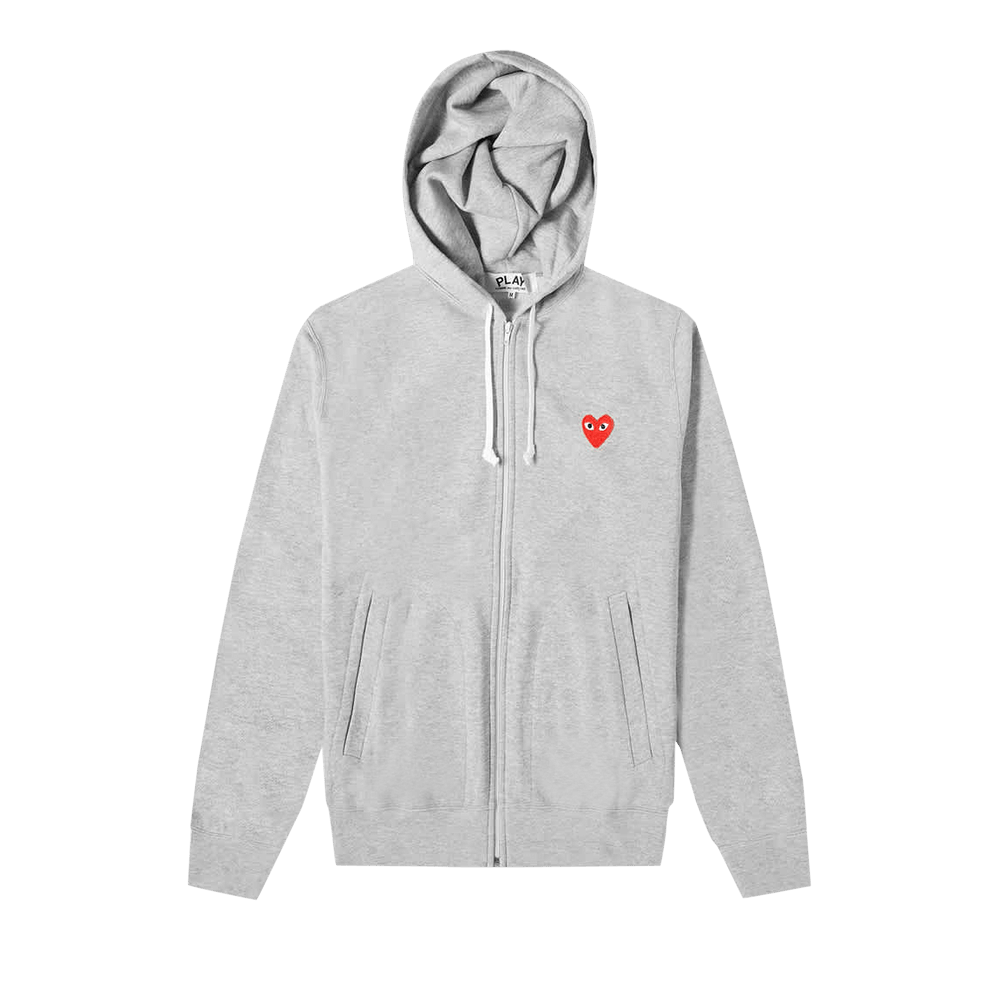 Comme des Garçons Play Zip Up Hoodie With Red Heart Grey