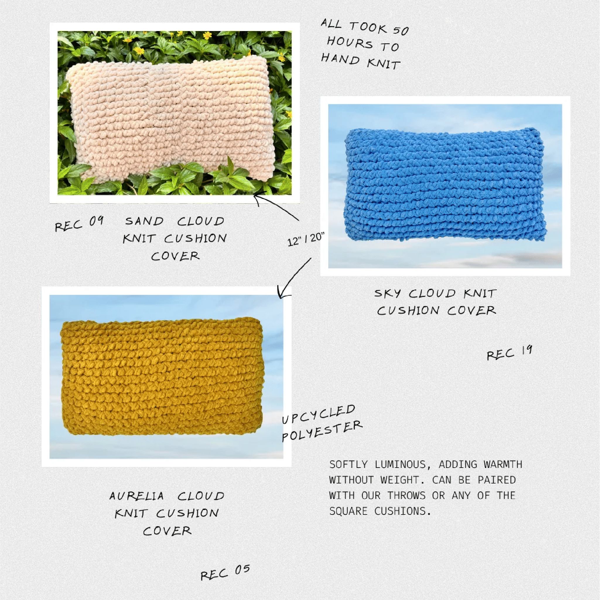 Loving Slowly SKY CLOUD KNIT RECTANGULAR CUSHION COVER