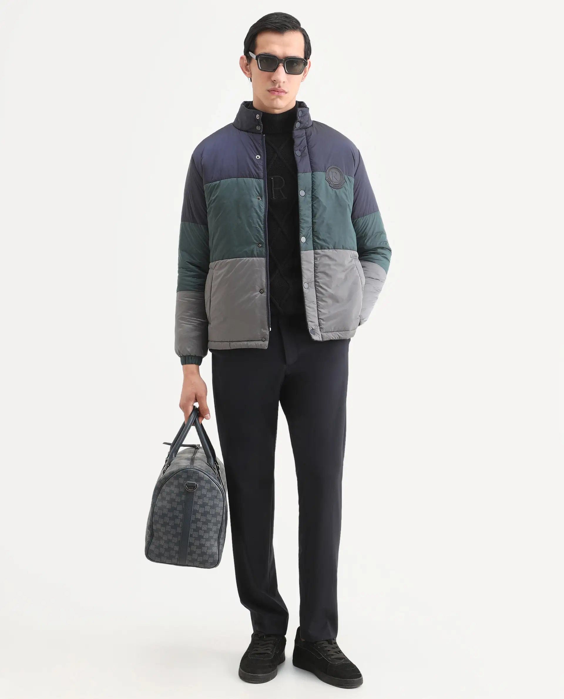 RARE Rabbit Men's Clare Navy Polyester Ombre Relaxed Fit Full Sleeve High Neck Jacket