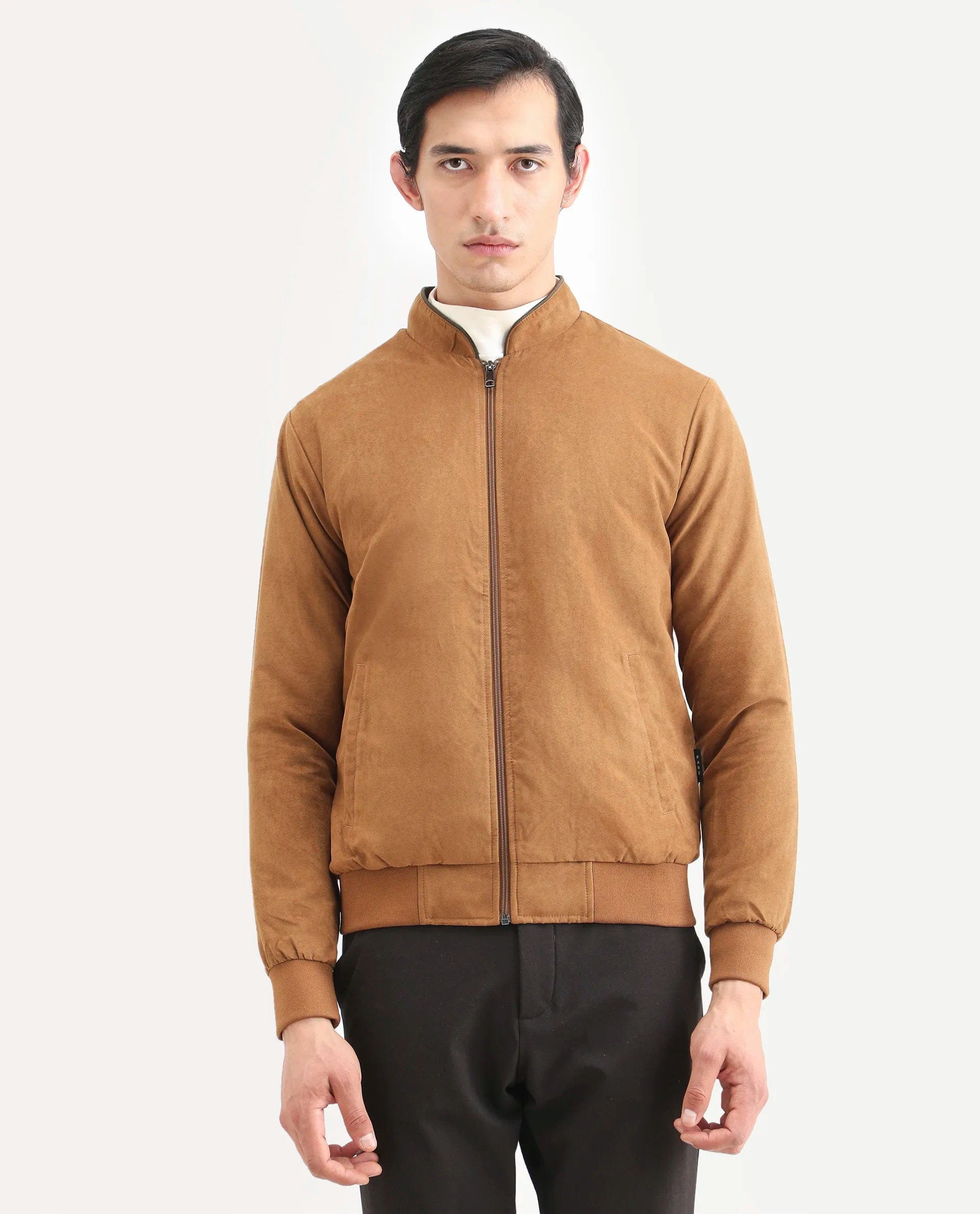 RARE Rabbit Men's Henron Yellow Suede Plain Regular Fit Full Sleeve Mandarin Collar Jacket