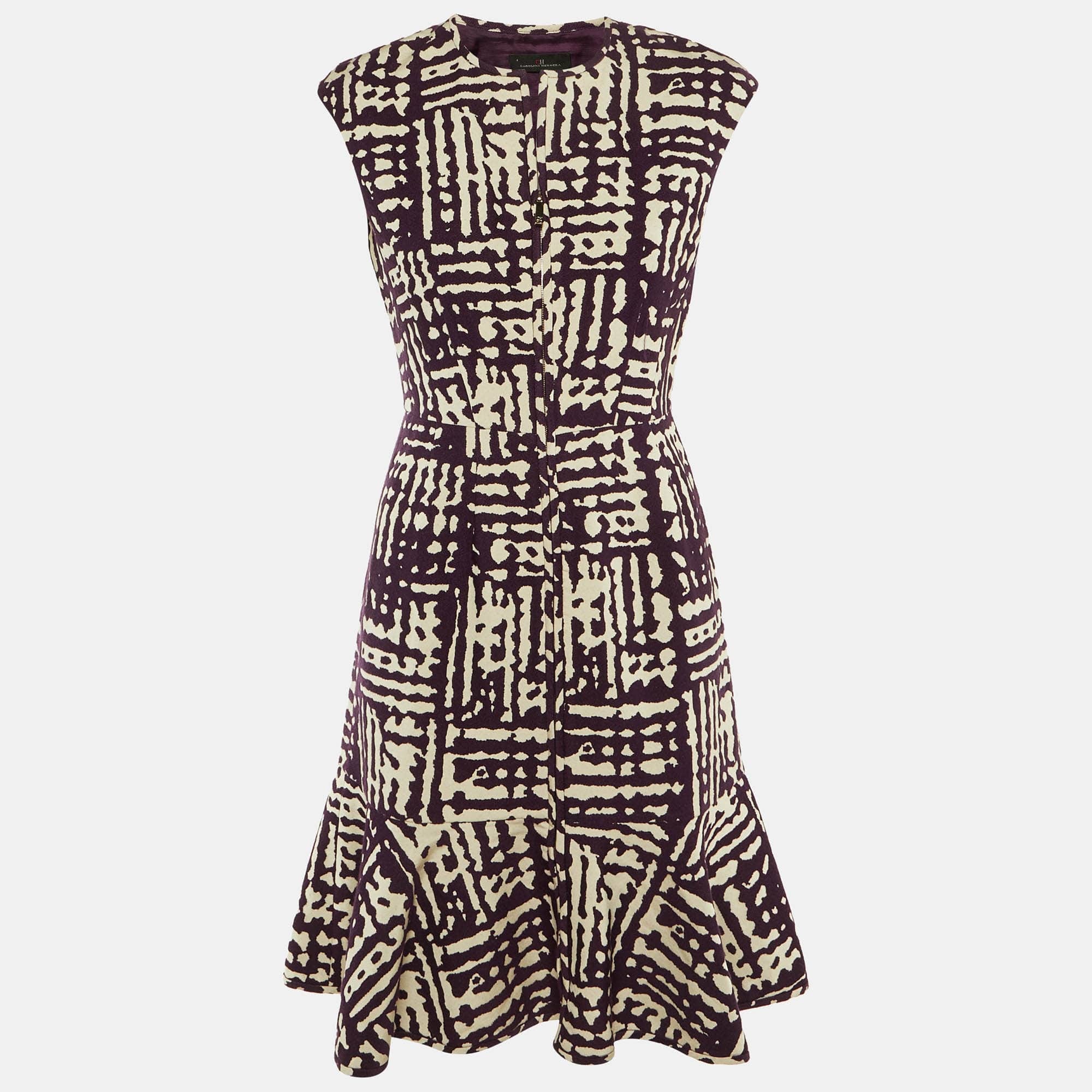 Purple /white Patterned Knit Flounced Hem Short Dress