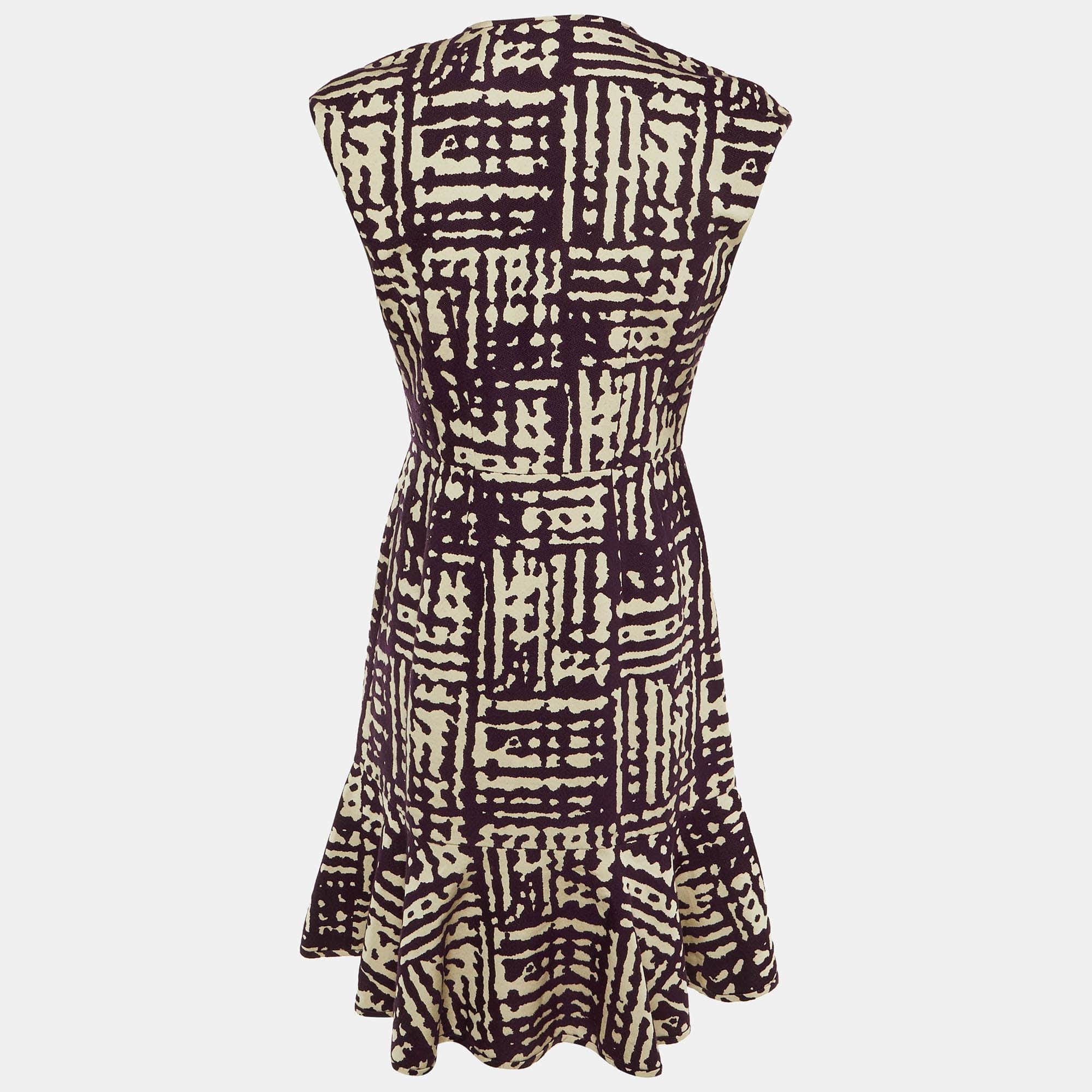 Purple /white Patterned Knit Flounced Hem Short Dress