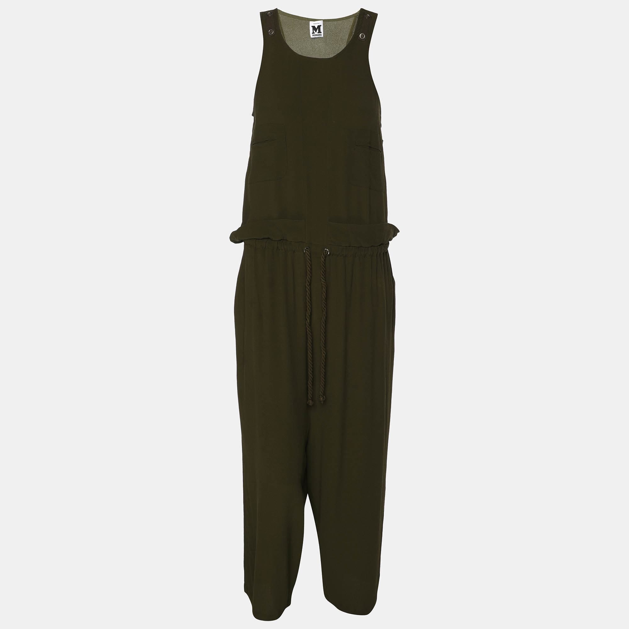 M Missoni Green Acetate Blend Belted Sleeveless Jumpsuit
