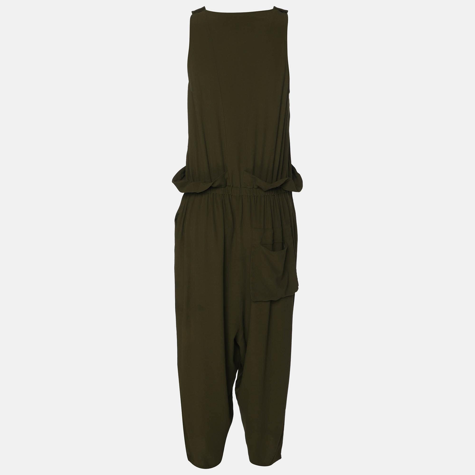 M Missoni Green Acetate Blend Belted Sleeveless Jumpsuit