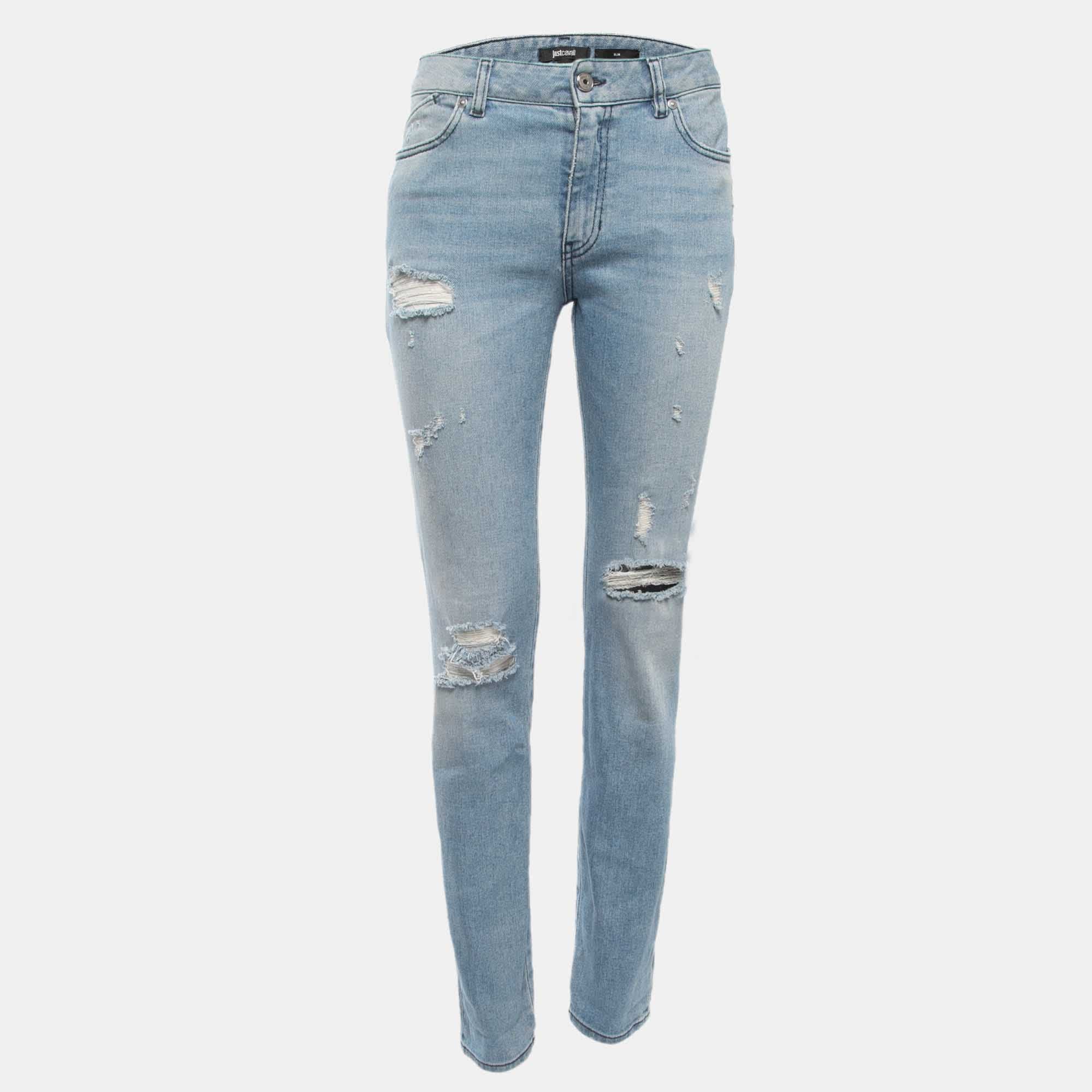 Blue Distressed Denim Slim Fit Jeans M Waist 29"