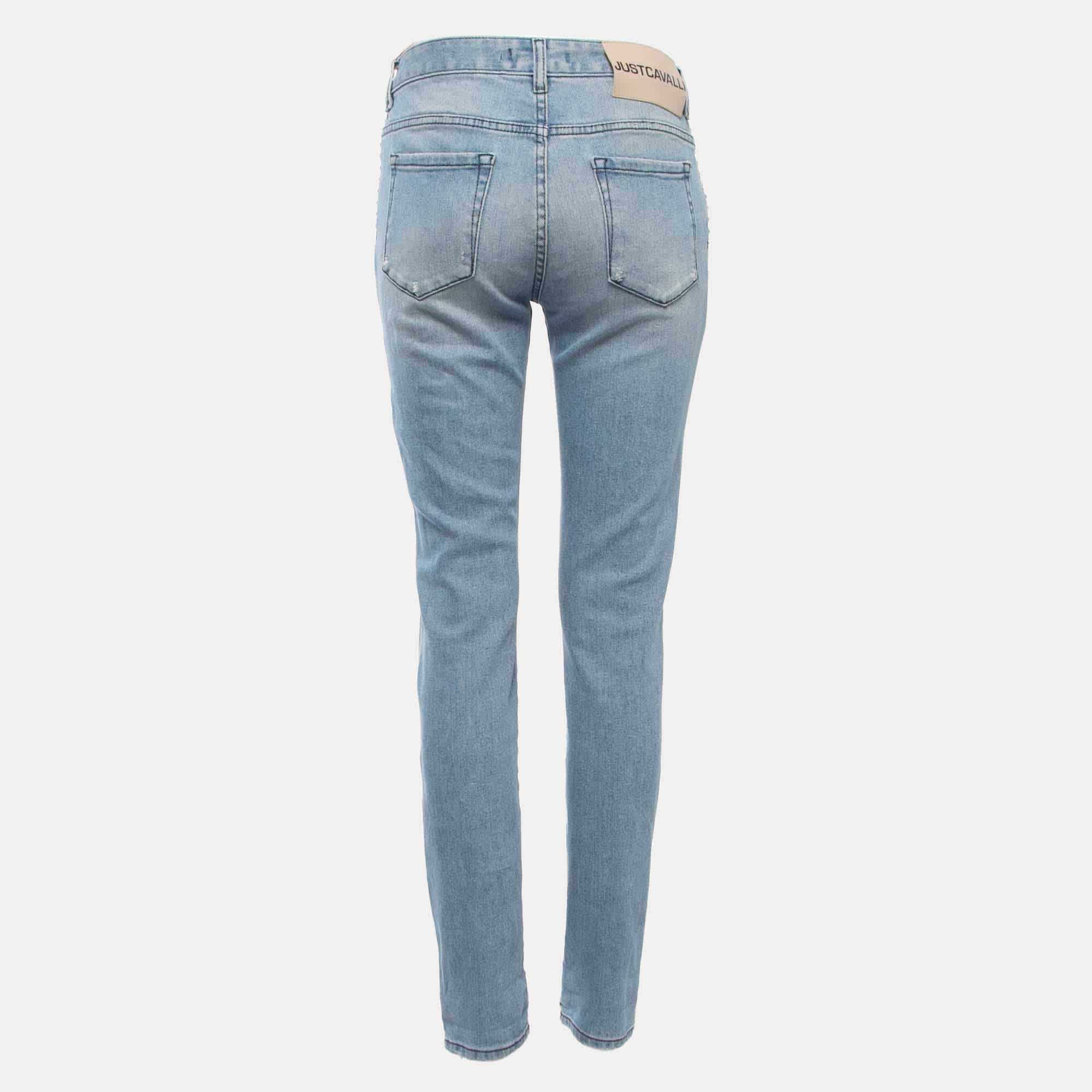 Blue Distressed Denim Slim Fit Jeans M Waist 29"