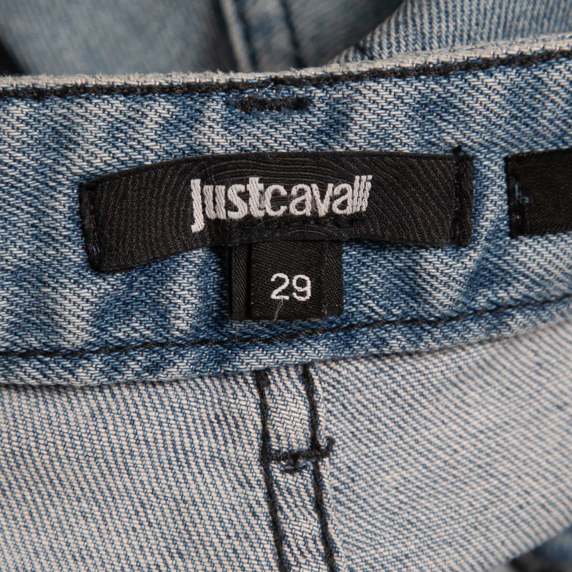 Blue Distressed Denim Slim Fit Jeans M Waist 29"