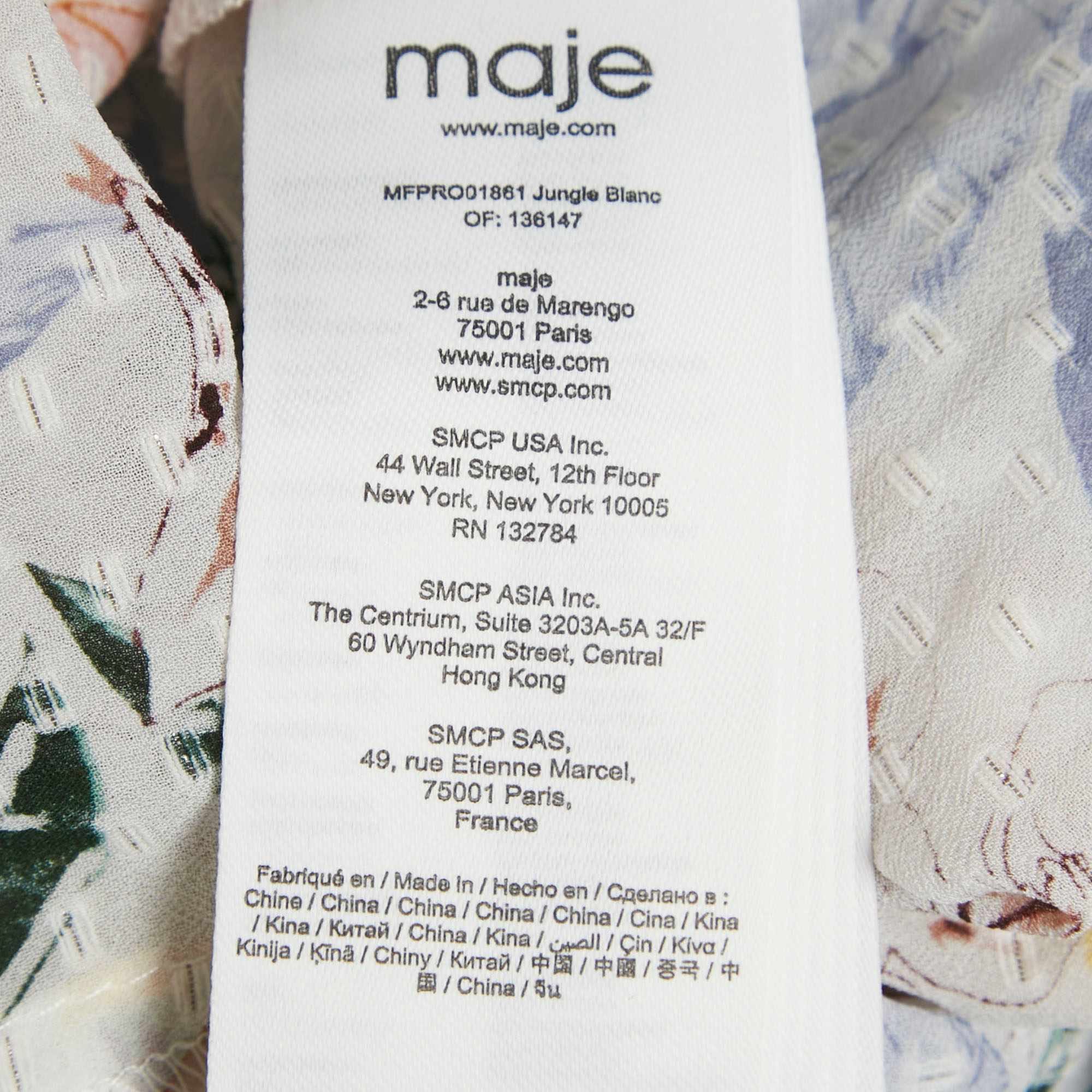 WHITE* Maje White Floral Print Chiffon Ruffled Mini Dress