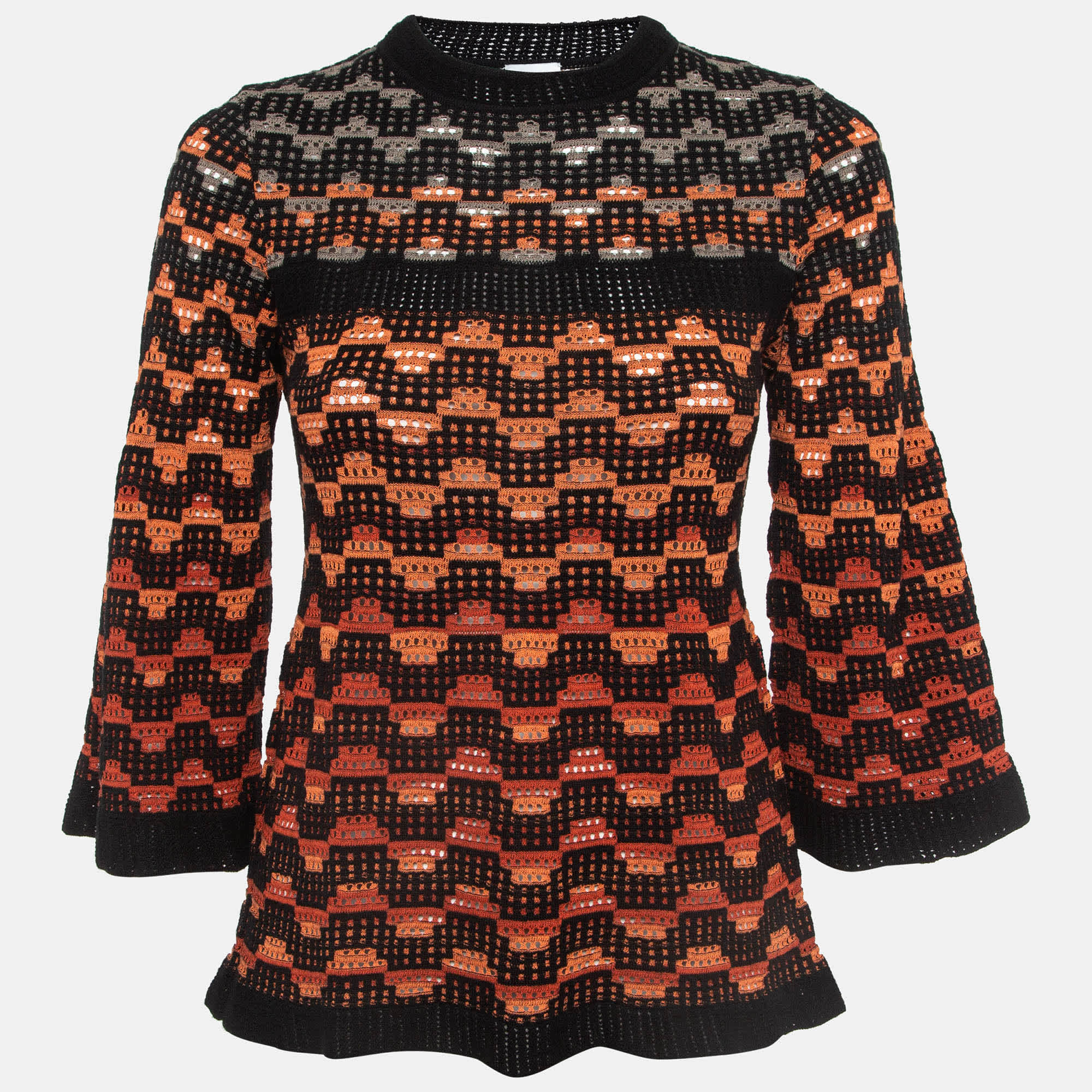 M Missoni Orange Eyelet Knitted Flared Sweatshirt