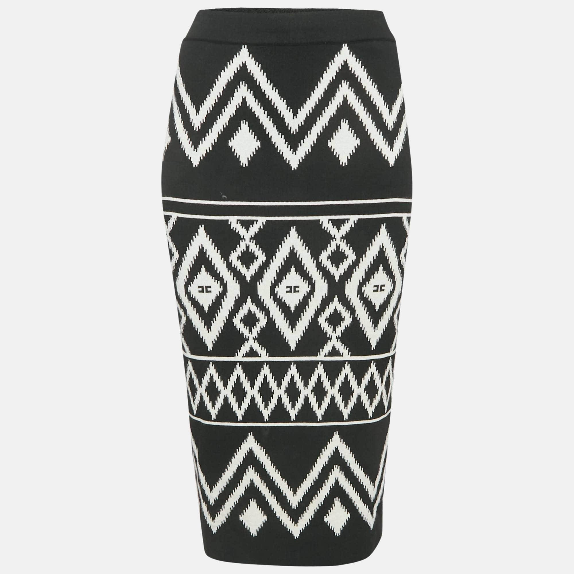 Tribal Black Tribal Intarsia Stretch Knit Midi Skirt