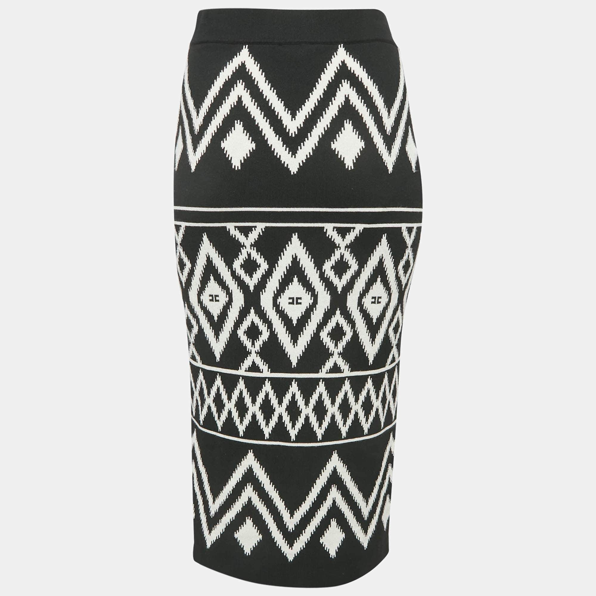 Tribal Black Tribal Intarsia Stretch Knit Midi Skirt