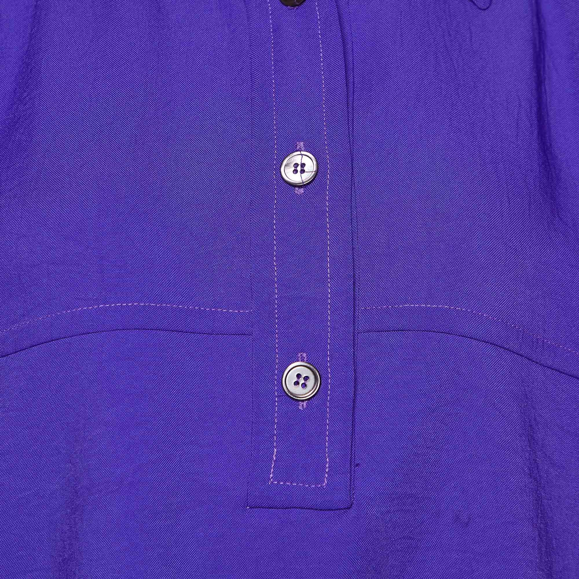Blue Crepe Puff Sleeve Shirt Blouse