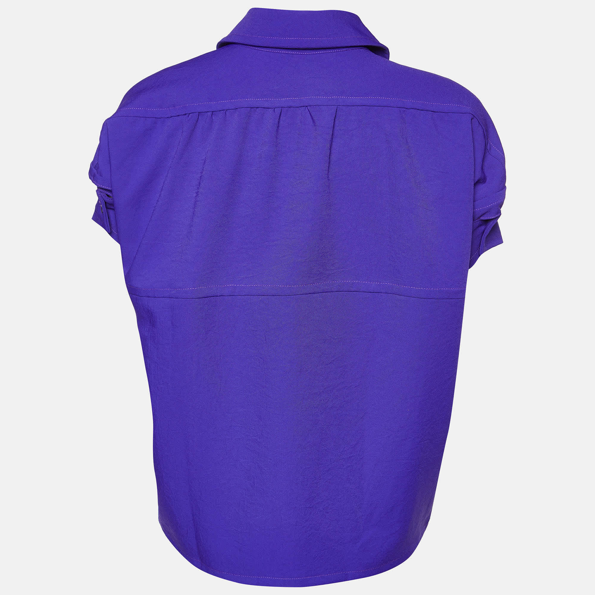 Blue Crepe Puff Sleeve Shirt Blouse