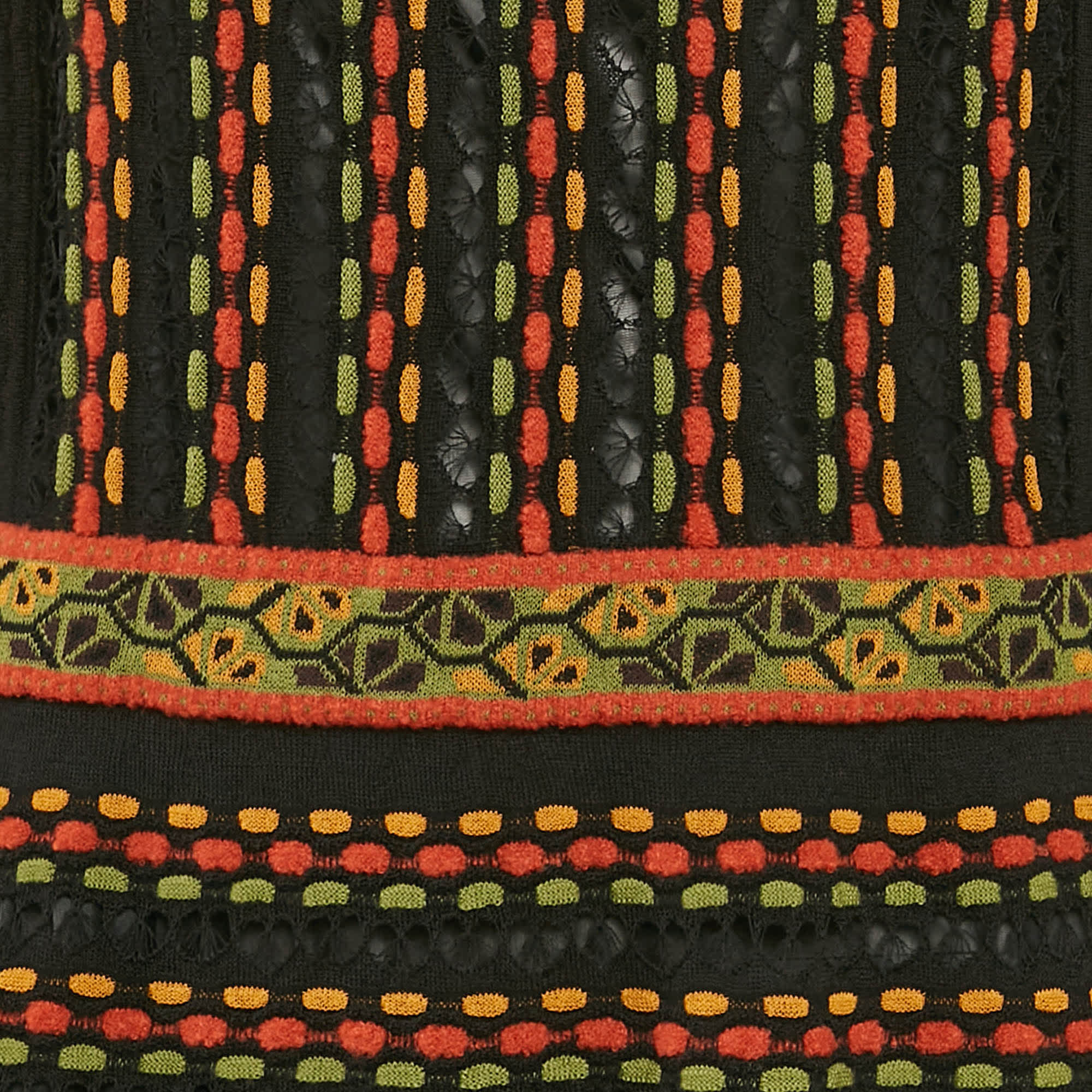 M Missoni Black/orange Pointelle Knit Long Sleeve Midi Dress