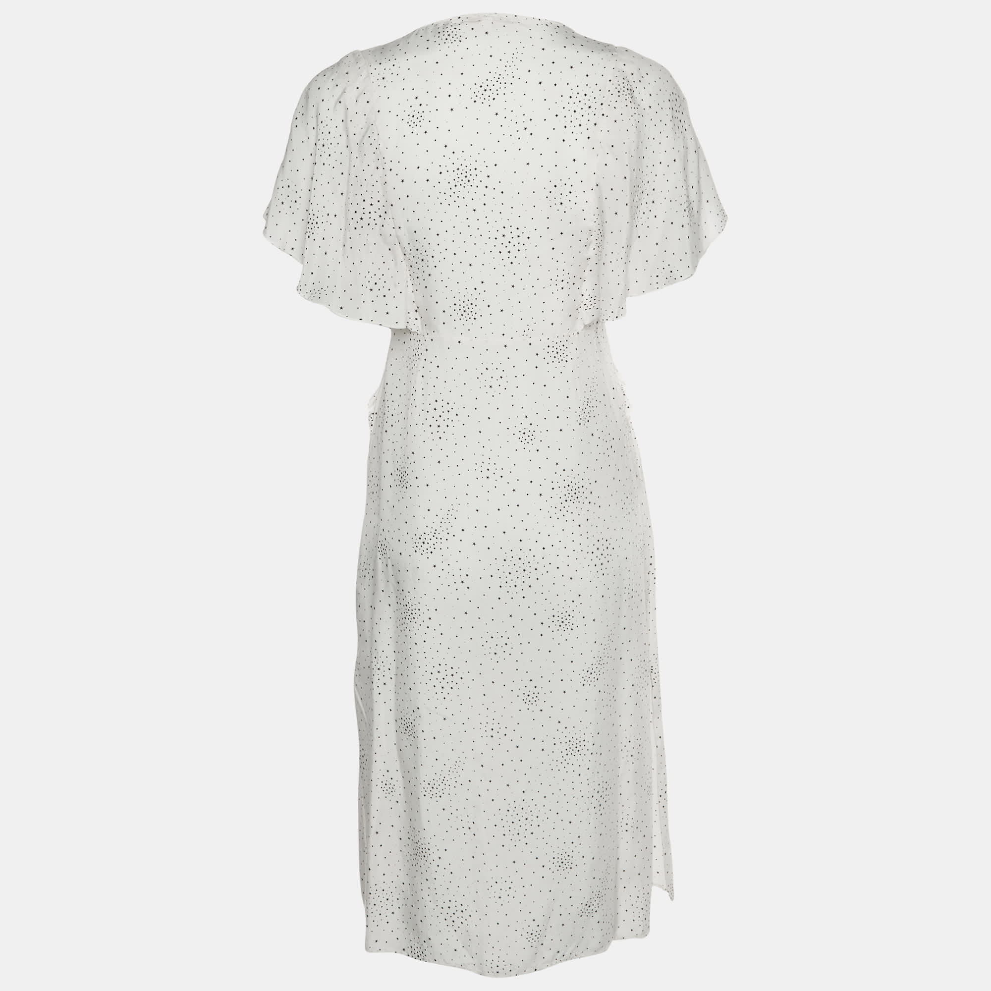 White Star Maje White Star Print Synthetic Racky Ruffled Midi Dress