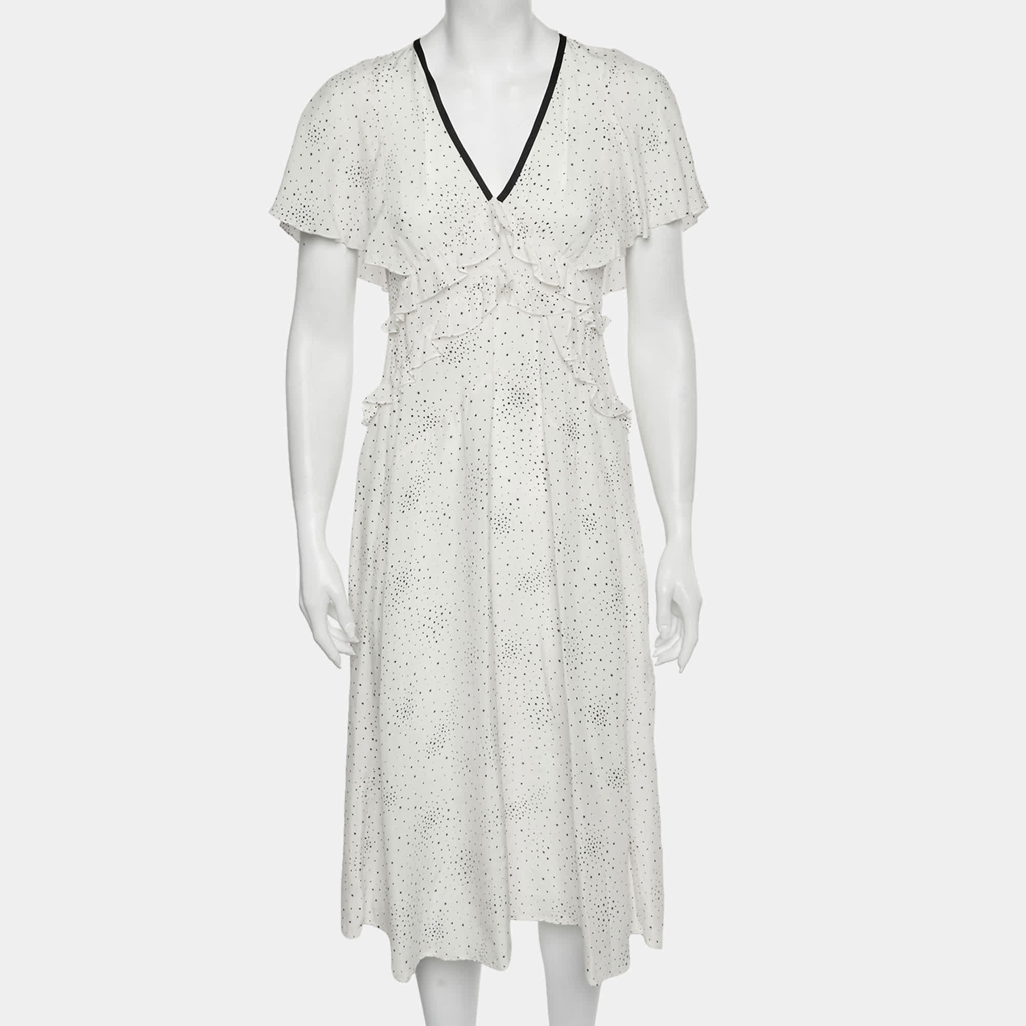 White Star Maje White Star Print Synthetic Racky Ruffled Midi Dress