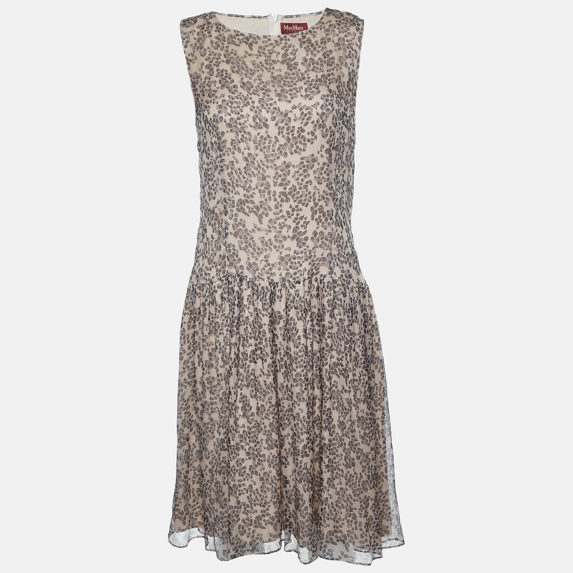 Max Mara Studio Pale Pink Printed Silk Sleeveless Dress